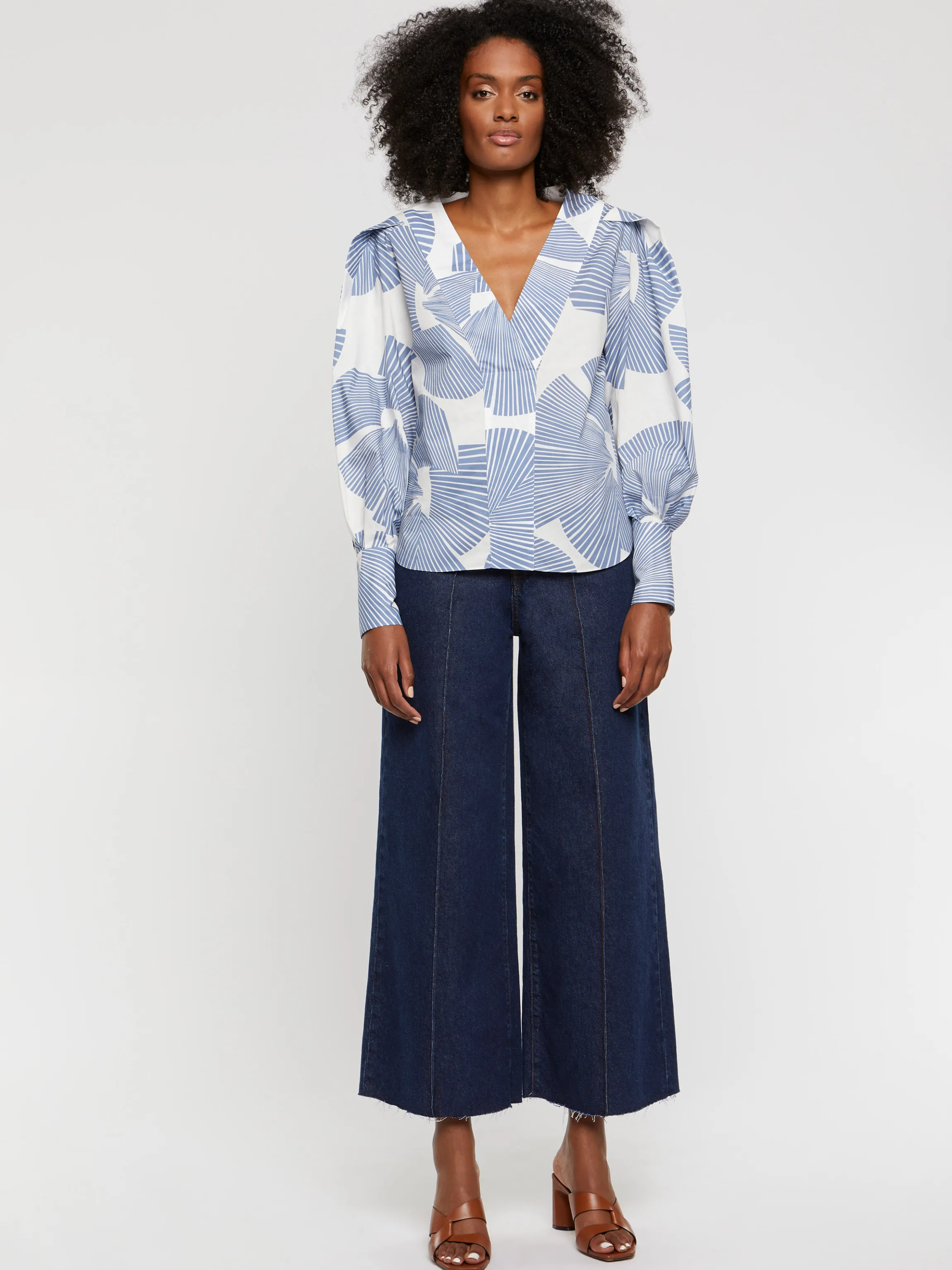 Outlet Blouse A Fleurs En Popeline De Coton Femme Tops