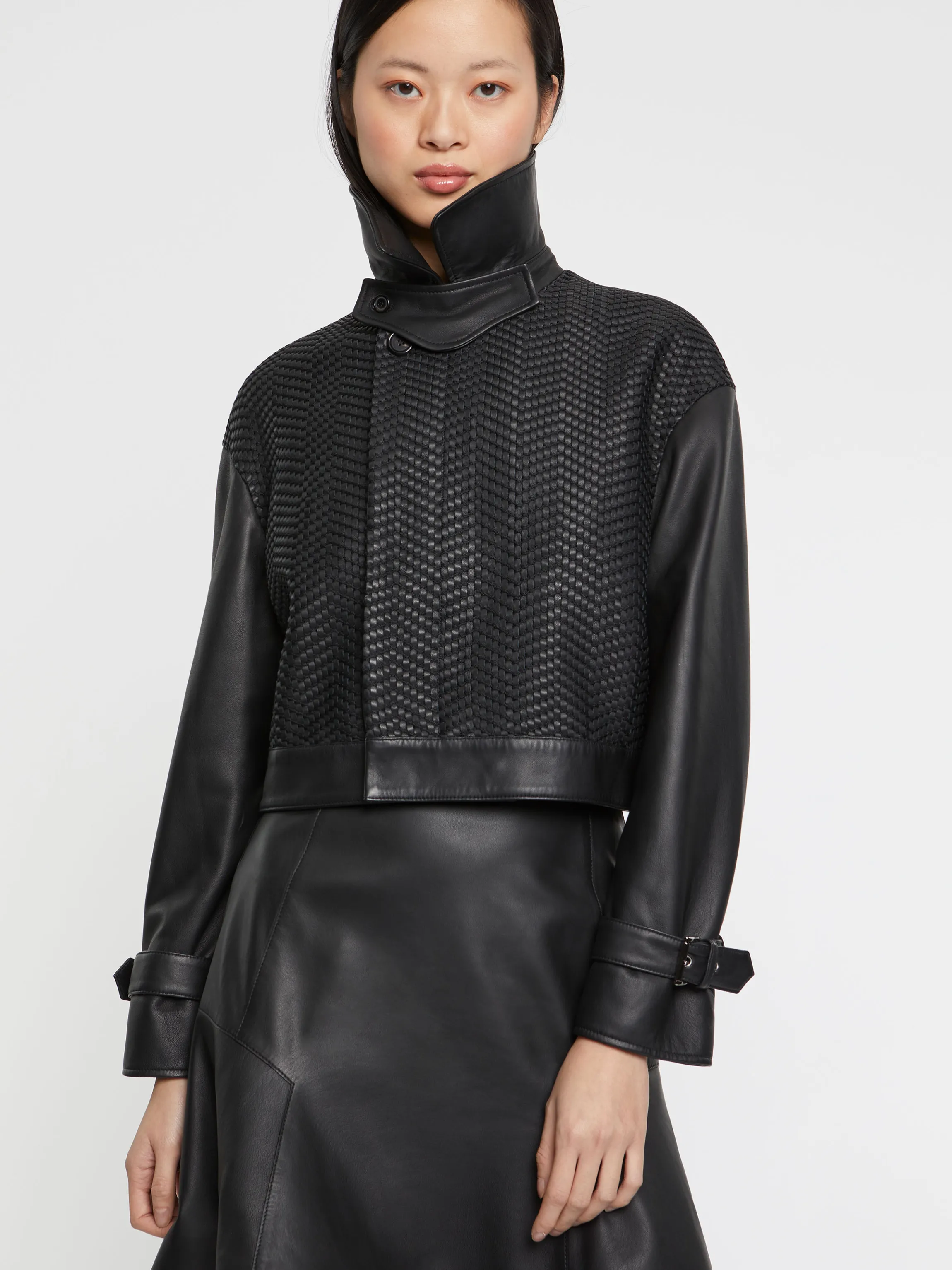 Store Blouson En Cuir Tresse Femme Vestes