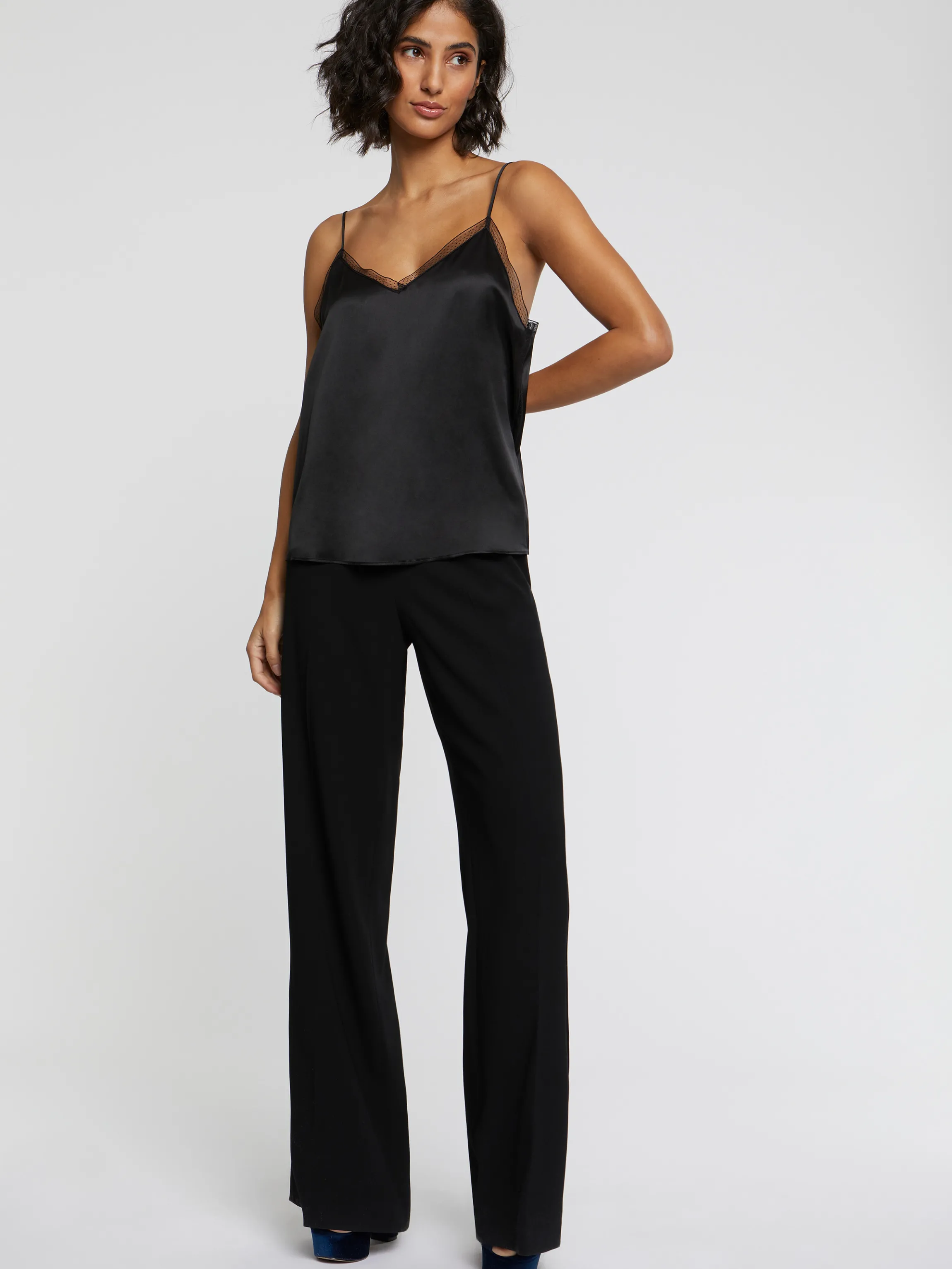 Cheap Caraco En Satin De Soie Et Dentelle Femme Tops