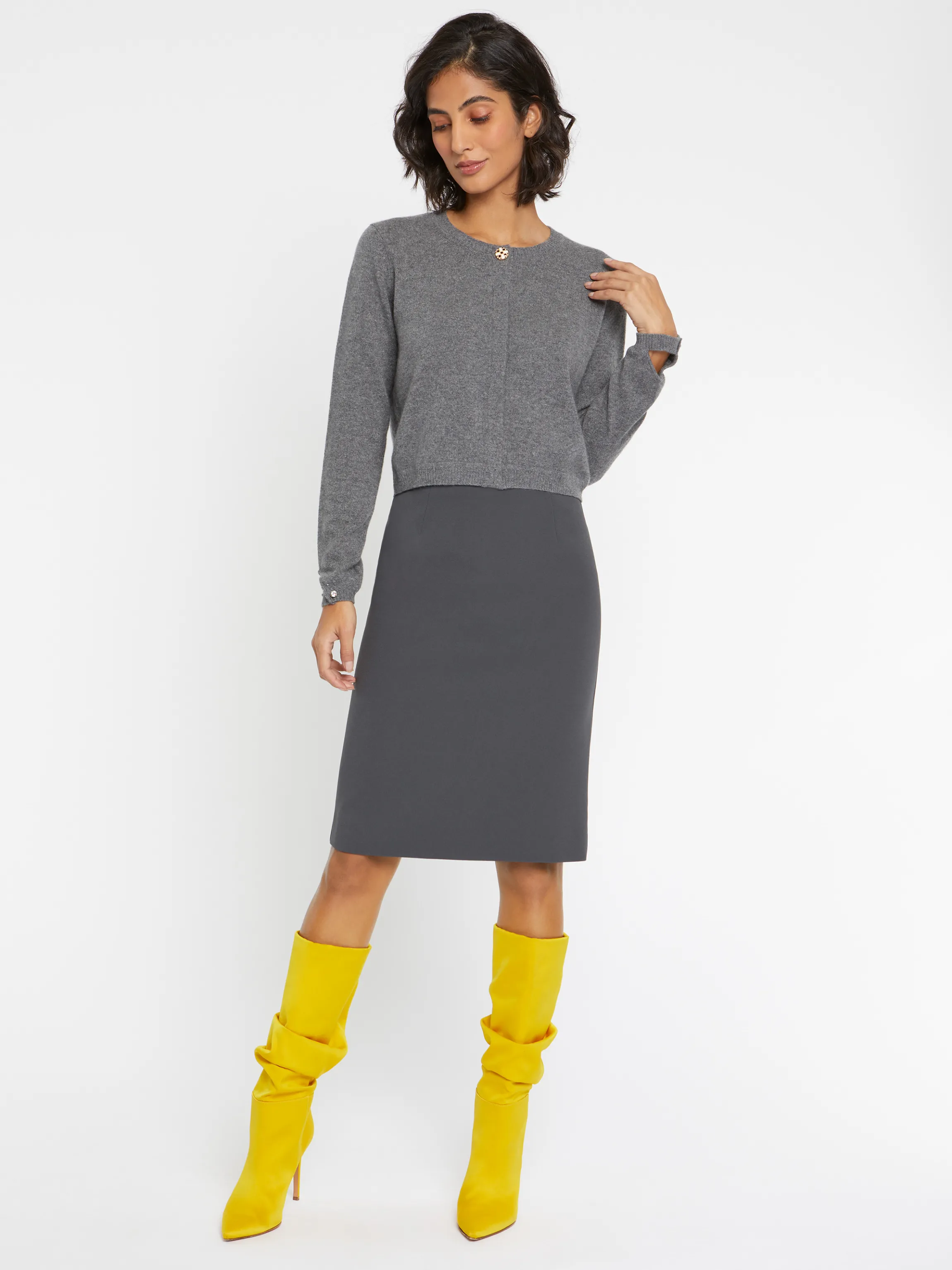 New Cardigan A Bouton Bijou En Cachemire Femme Pulls Et Cardigans