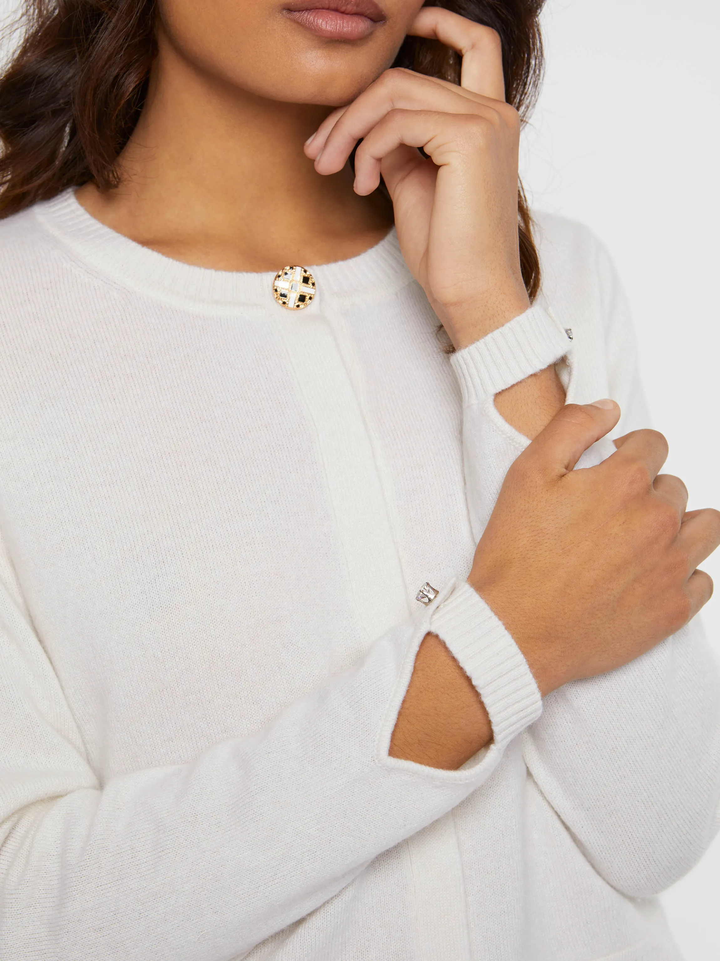 Best Cardigan A Bouton Bijou En Cachemire Femme Pulls Et Cardigans