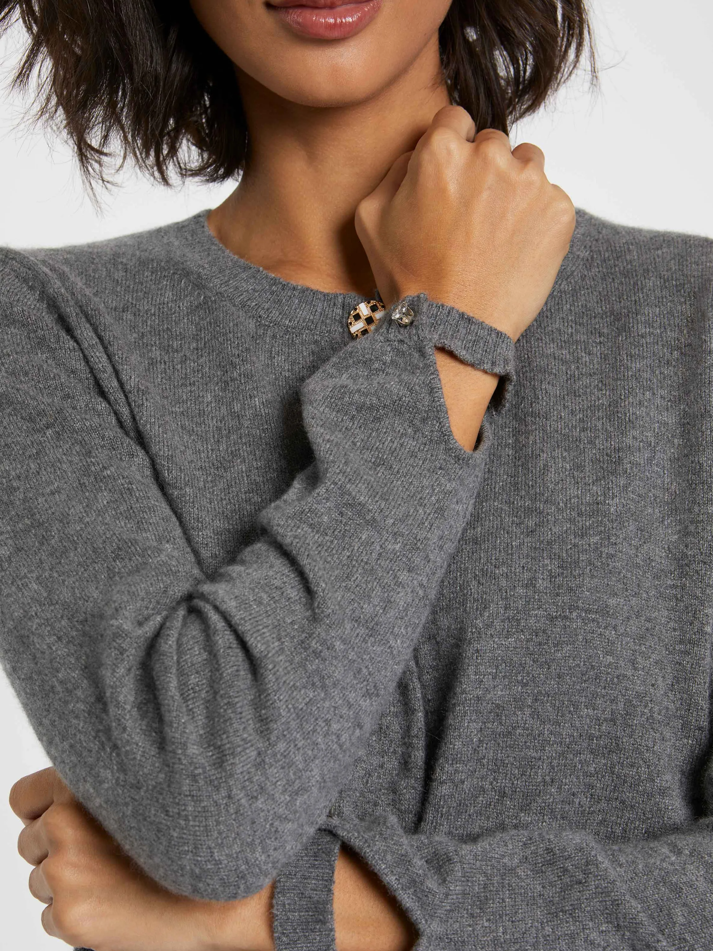 New Cardigan A Bouton Bijou En Cachemire Femme Pulls Et Cardigans