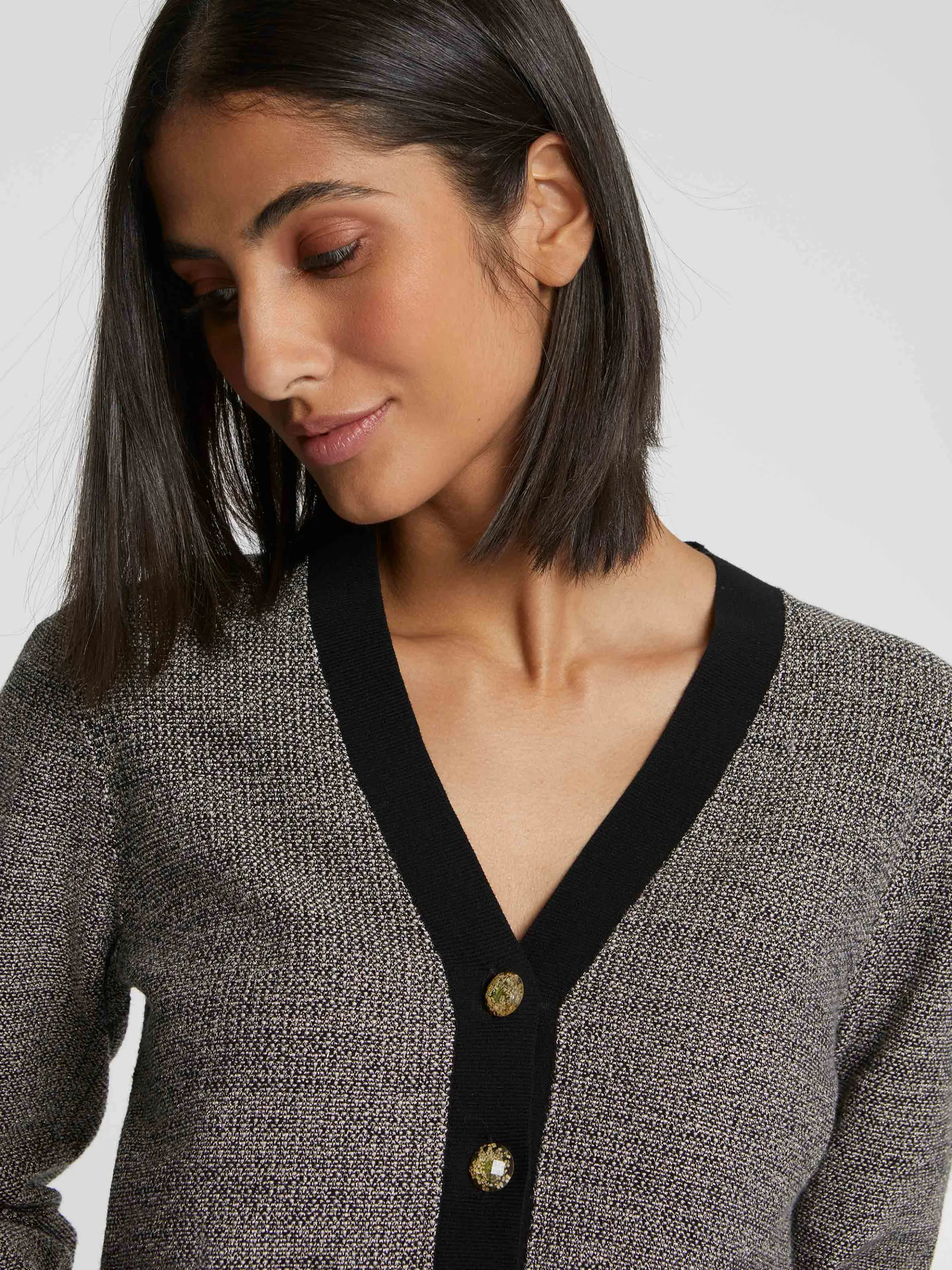 Hot Cardigan A Bouton Bijou En Tweed Femme Pulls Et Cardigans