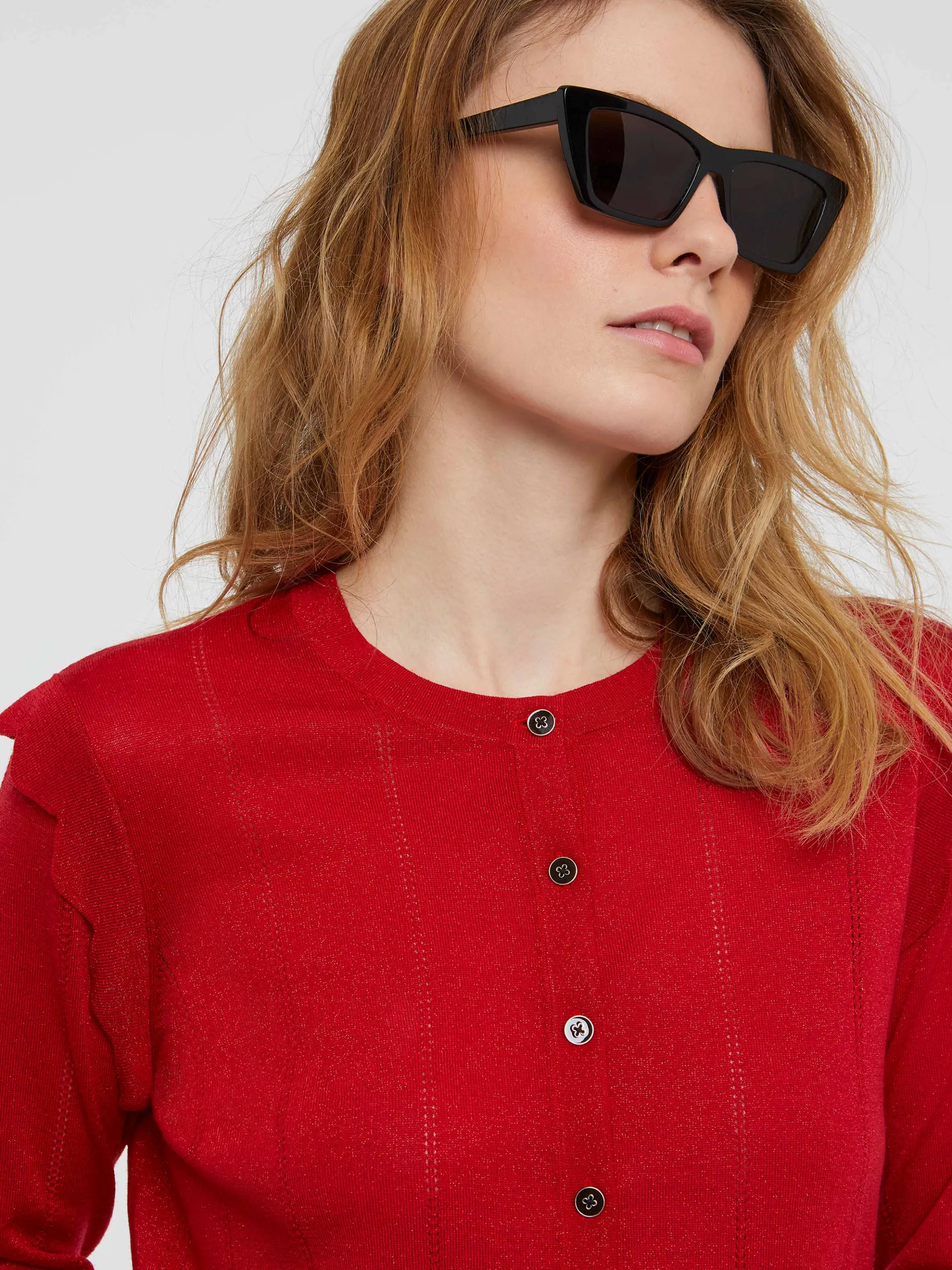 Cheap Cardigan Court A Festons En Laine Et Lurex Femme Pulls Et Cardigans