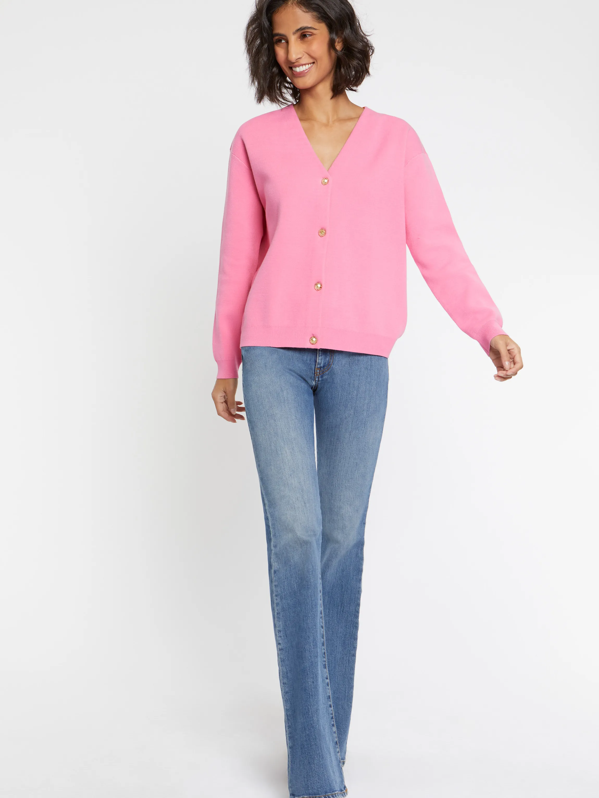 Hot Cardigan Double Face A Boutons Bijou Femme Pulls Et Cardigans
