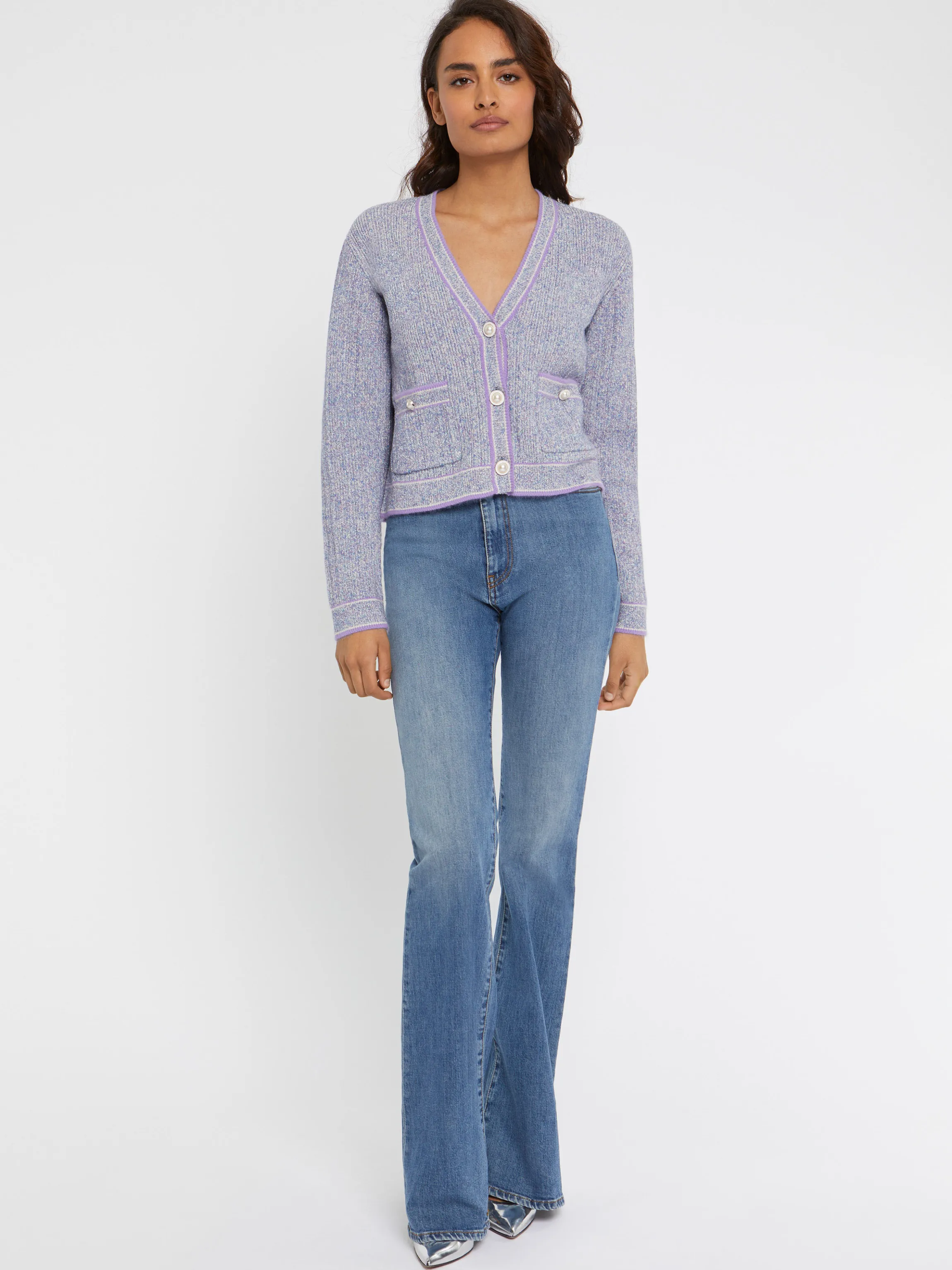 Cheap Cardigan En Maille Moulinee, Boutons Perle Femme Pulls Et Cardigans