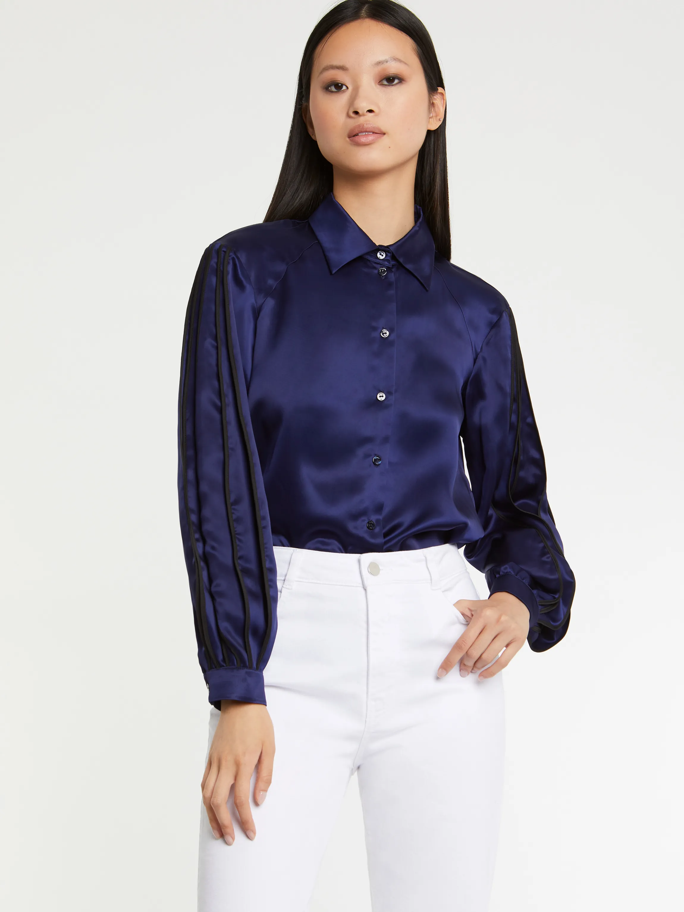Store Chemise A Manches Plissees En Satin Fluide Femme Tops
