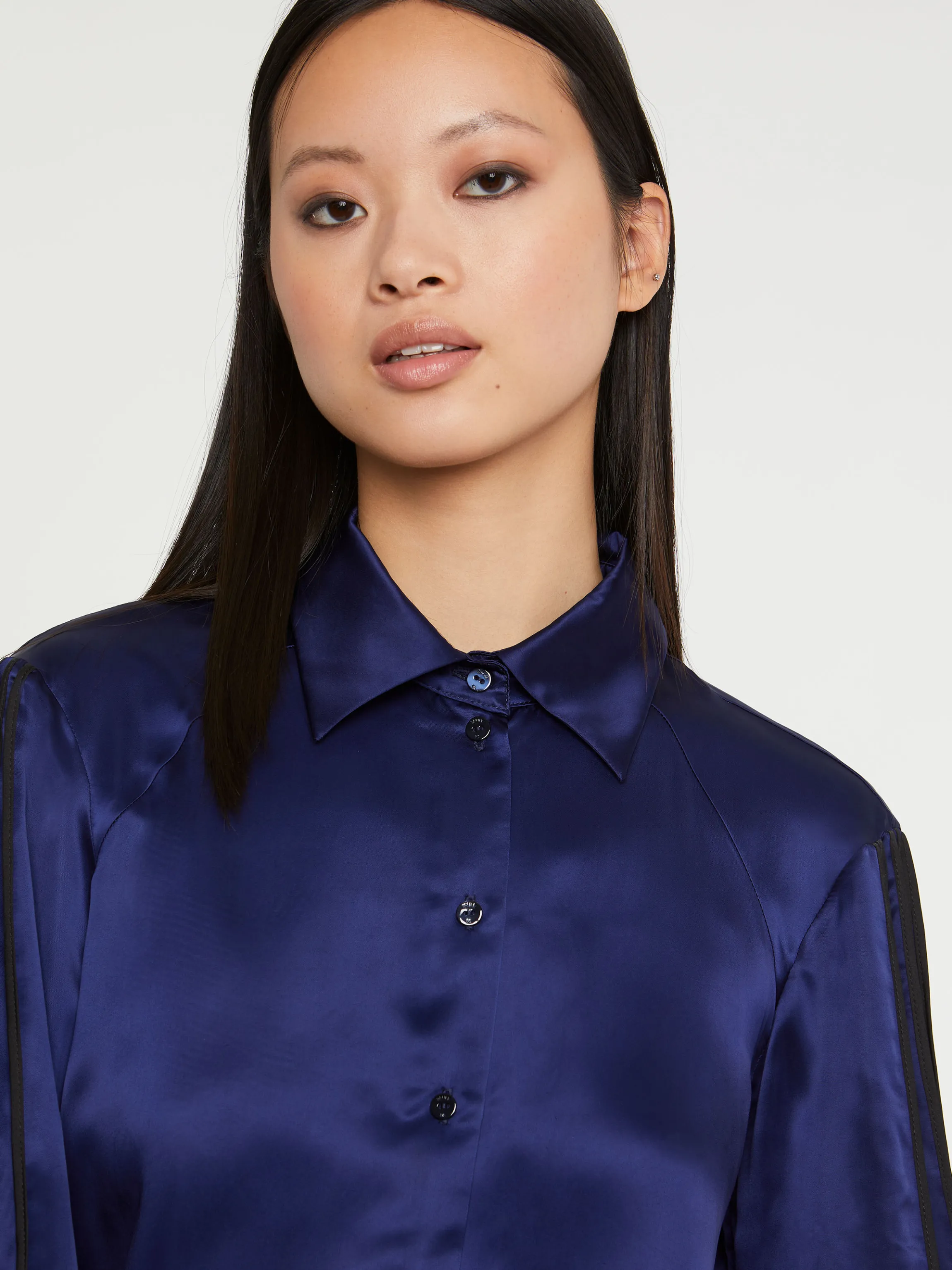 Store Chemise A Manches Plissees En Satin Fluide Femme Tops