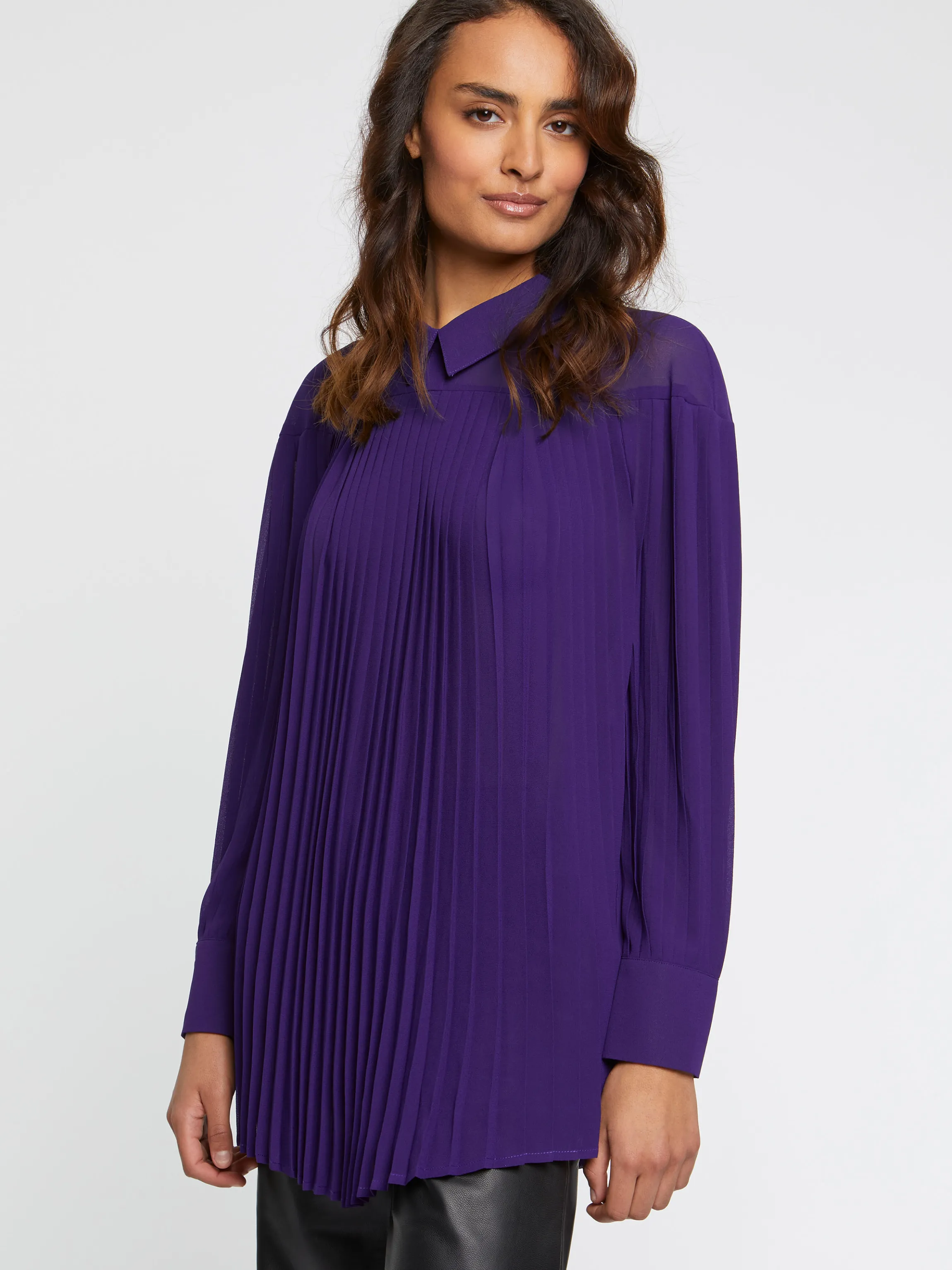 New Chemise Plissee En Tissu Crepe Femme Tops