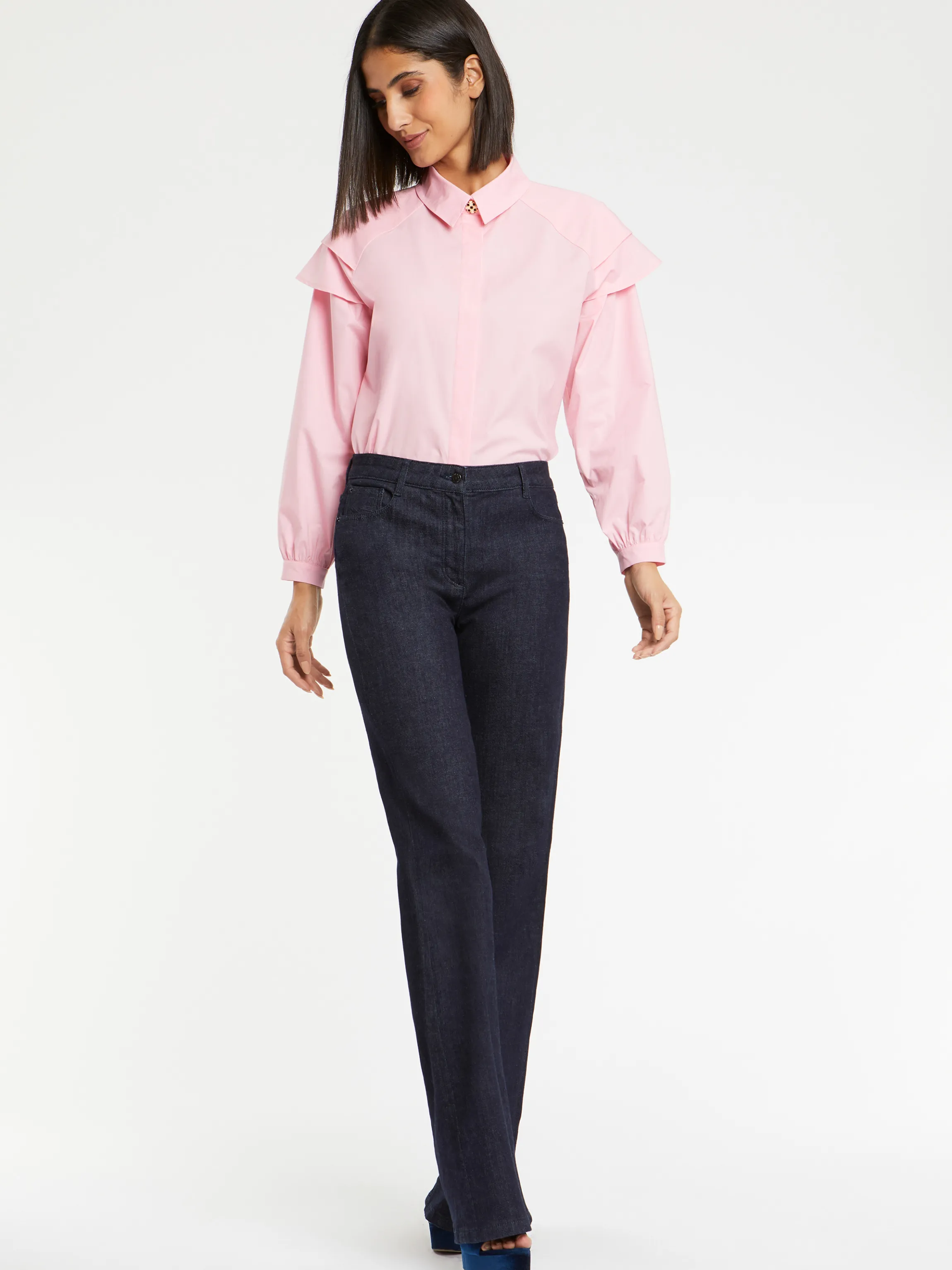 Store Chemisier A Manches Epaulees En Popeline De Coton Femme Tops
