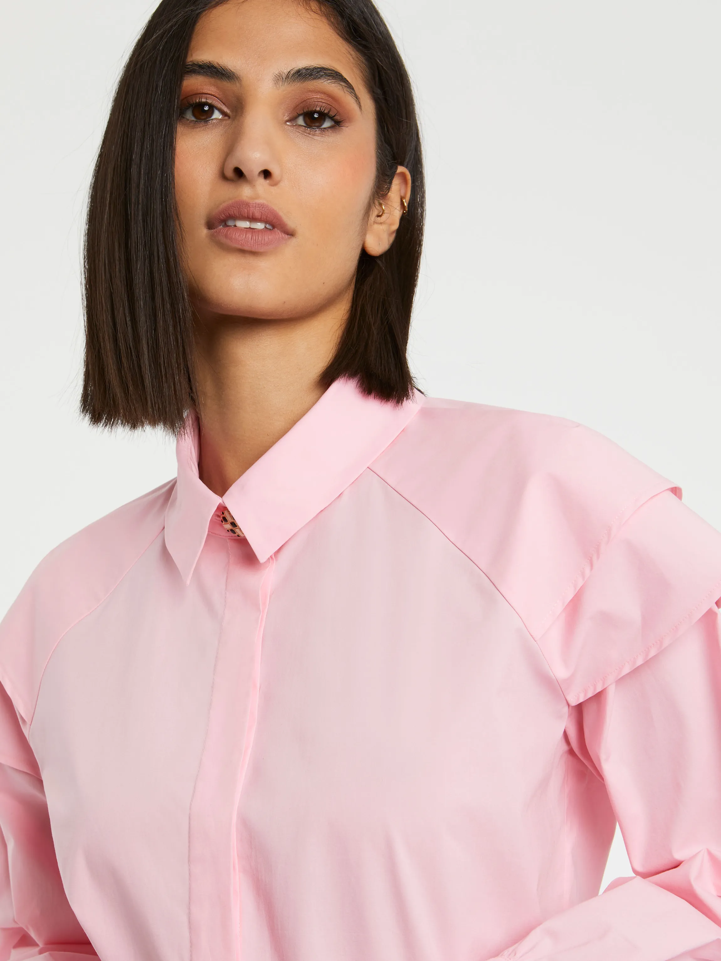 Store Chemisier A Manches Epaulees En Popeline De Coton Femme Tops