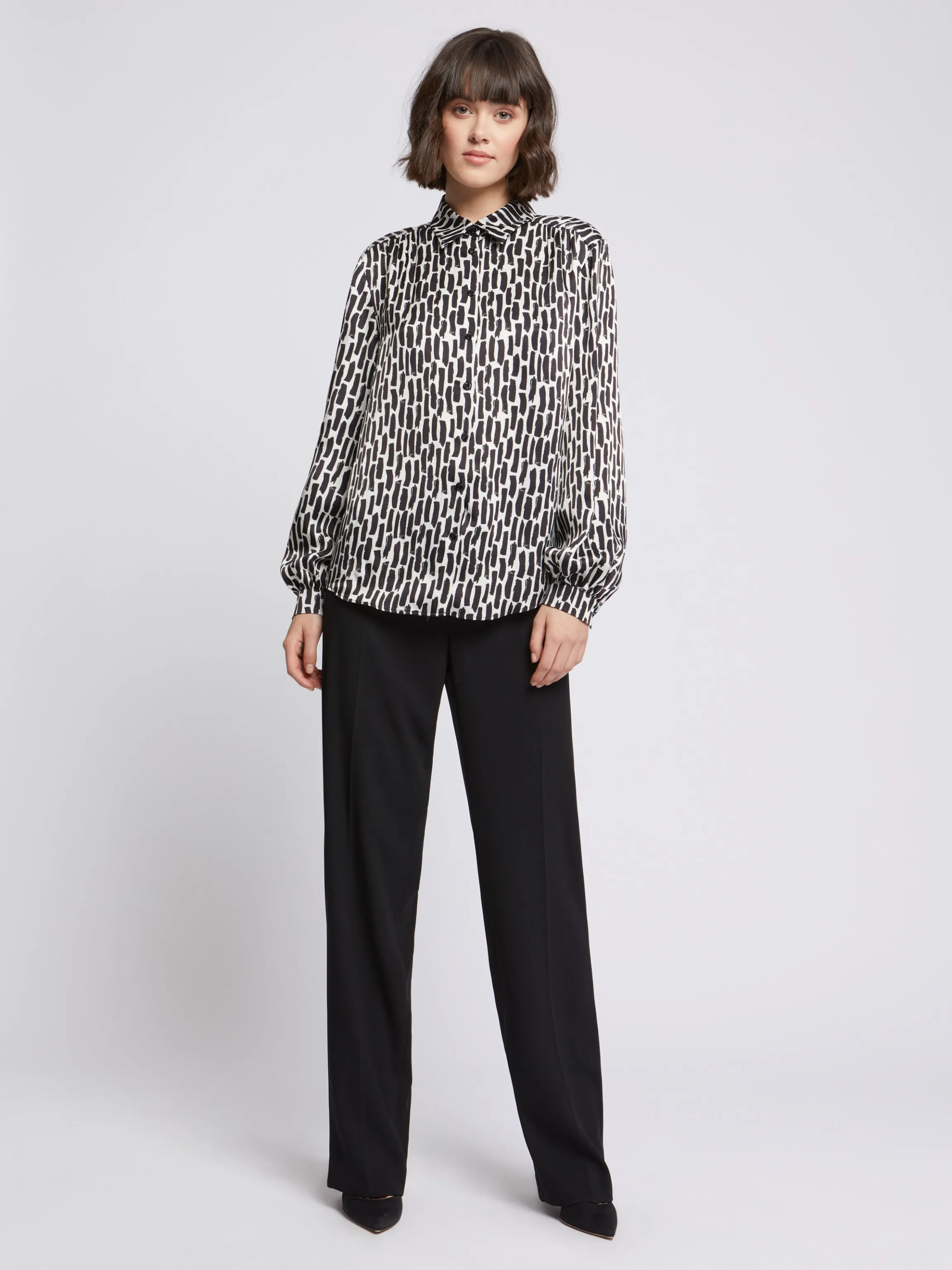 Outlet Chemisier Imprime Coups De Pinceau En Viscose Femme Tops