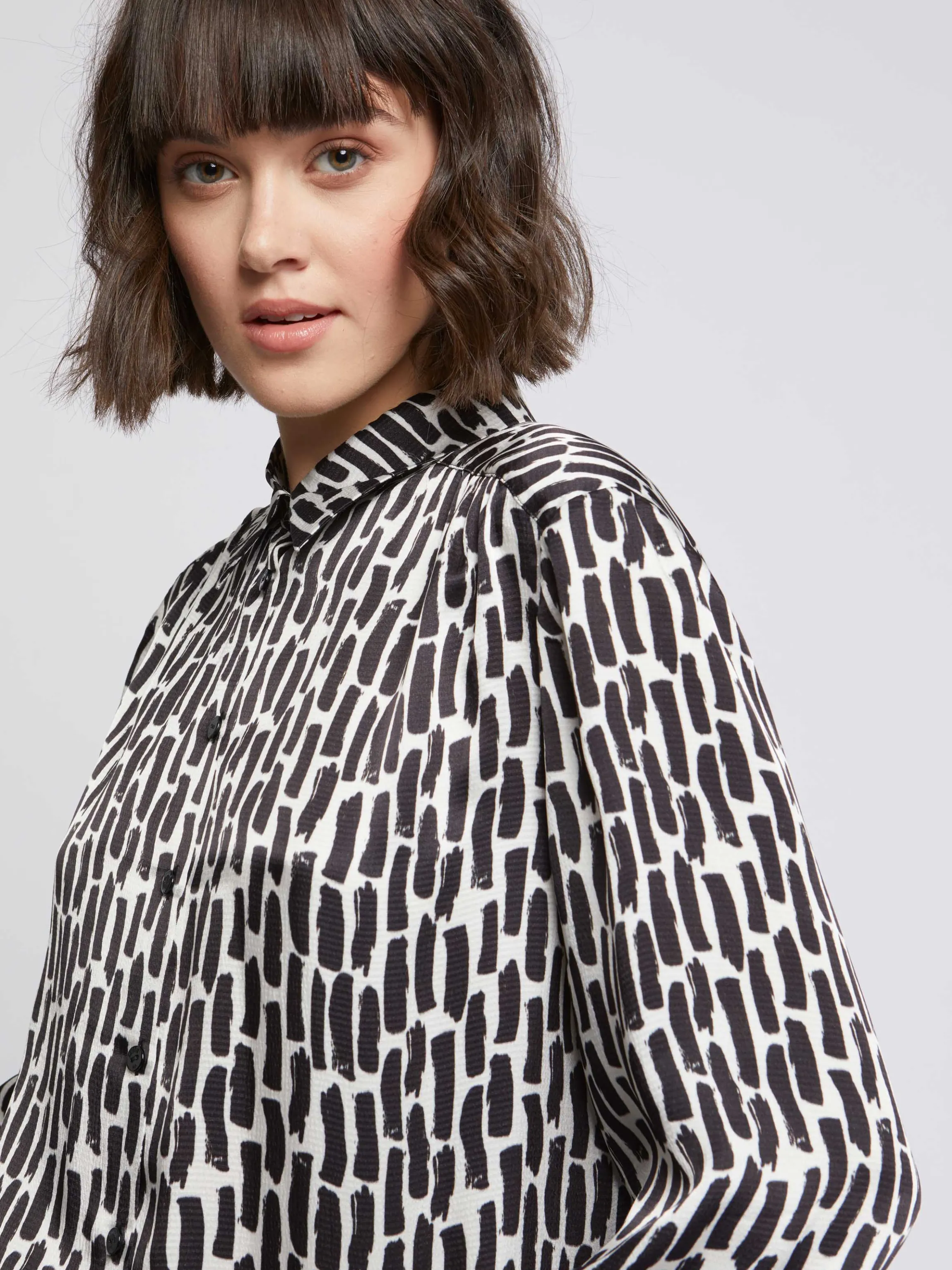 Outlet Chemisier Imprime Coups De Pinceau En Viscose Femme Tops
