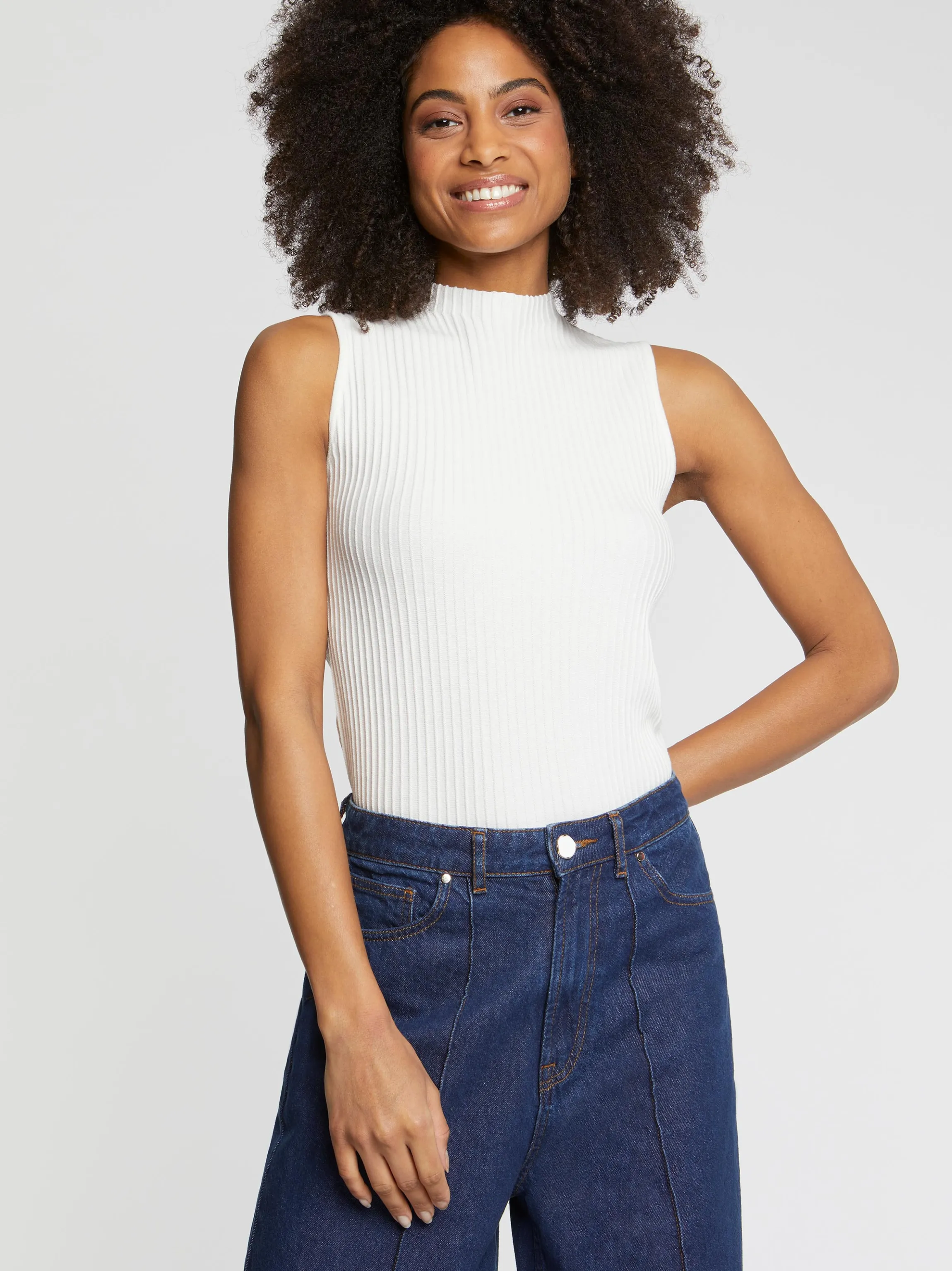 Fashion Debardeur Col Montant En Coton Cotele Femme Tops