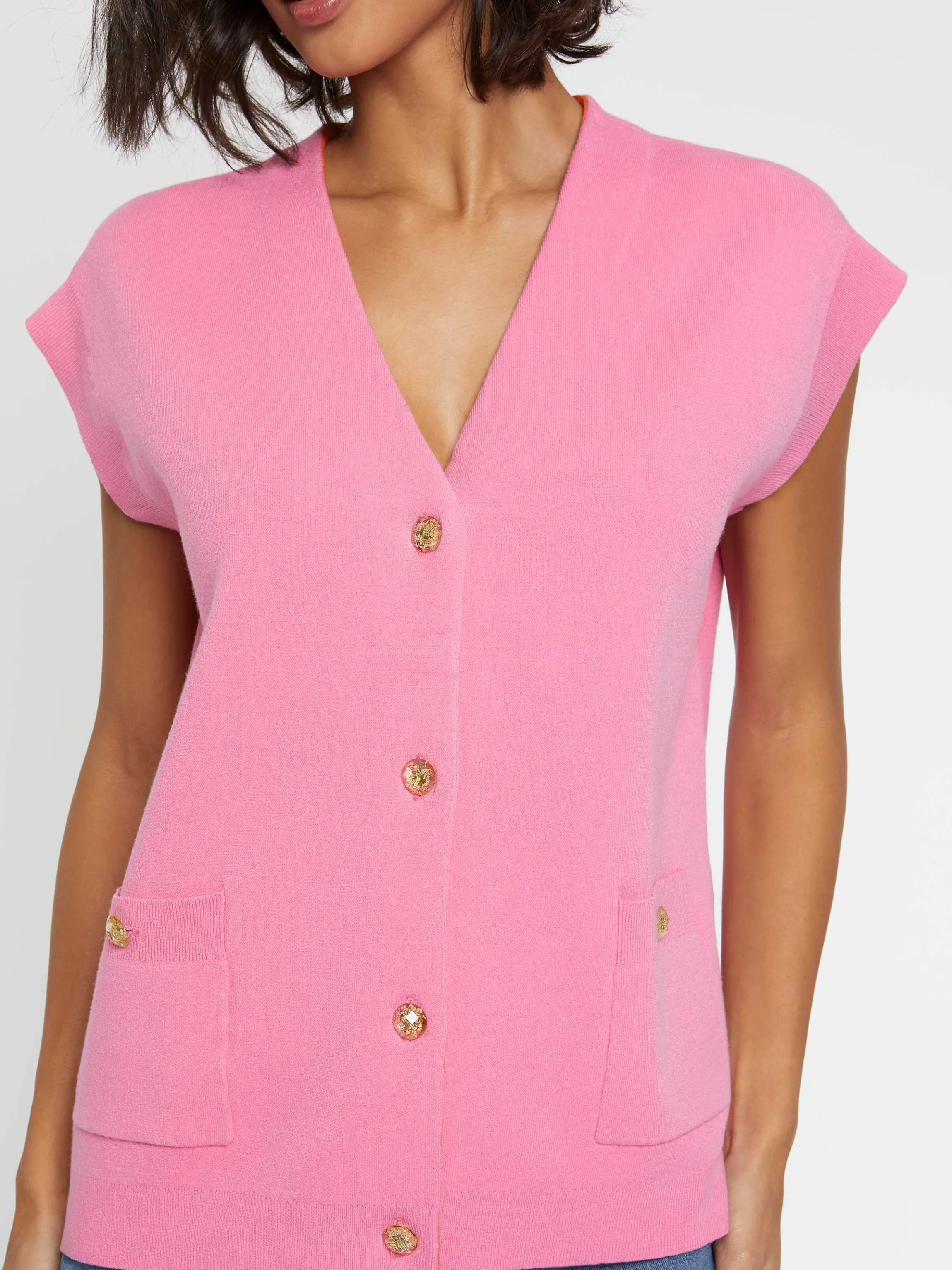 Cheap Gilet Sans Manches Double Face A Boutons Bijou Femme Pulls Et Cardigans