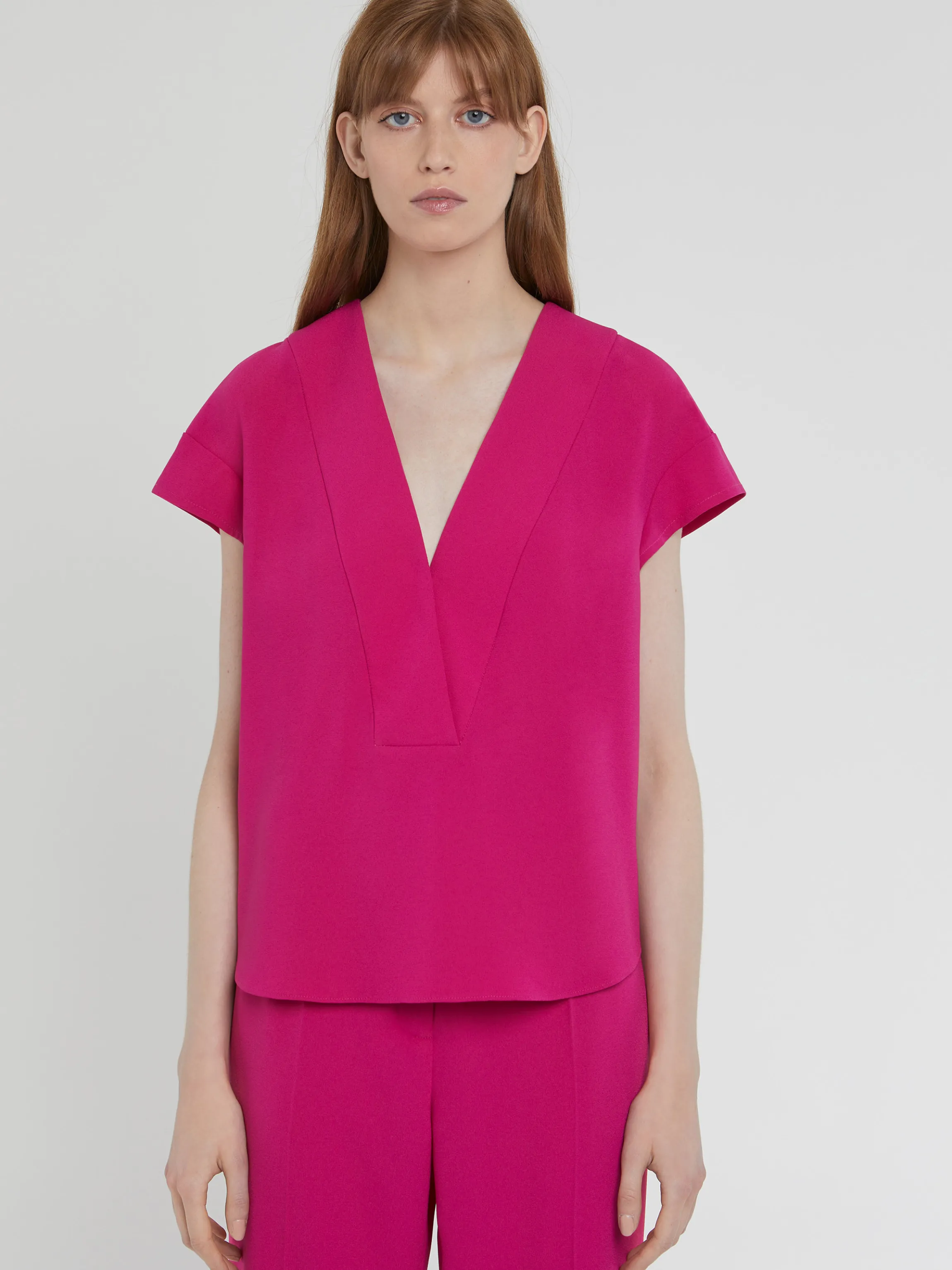 New Haut Col V En Crepe Envers Satin Femme Tops