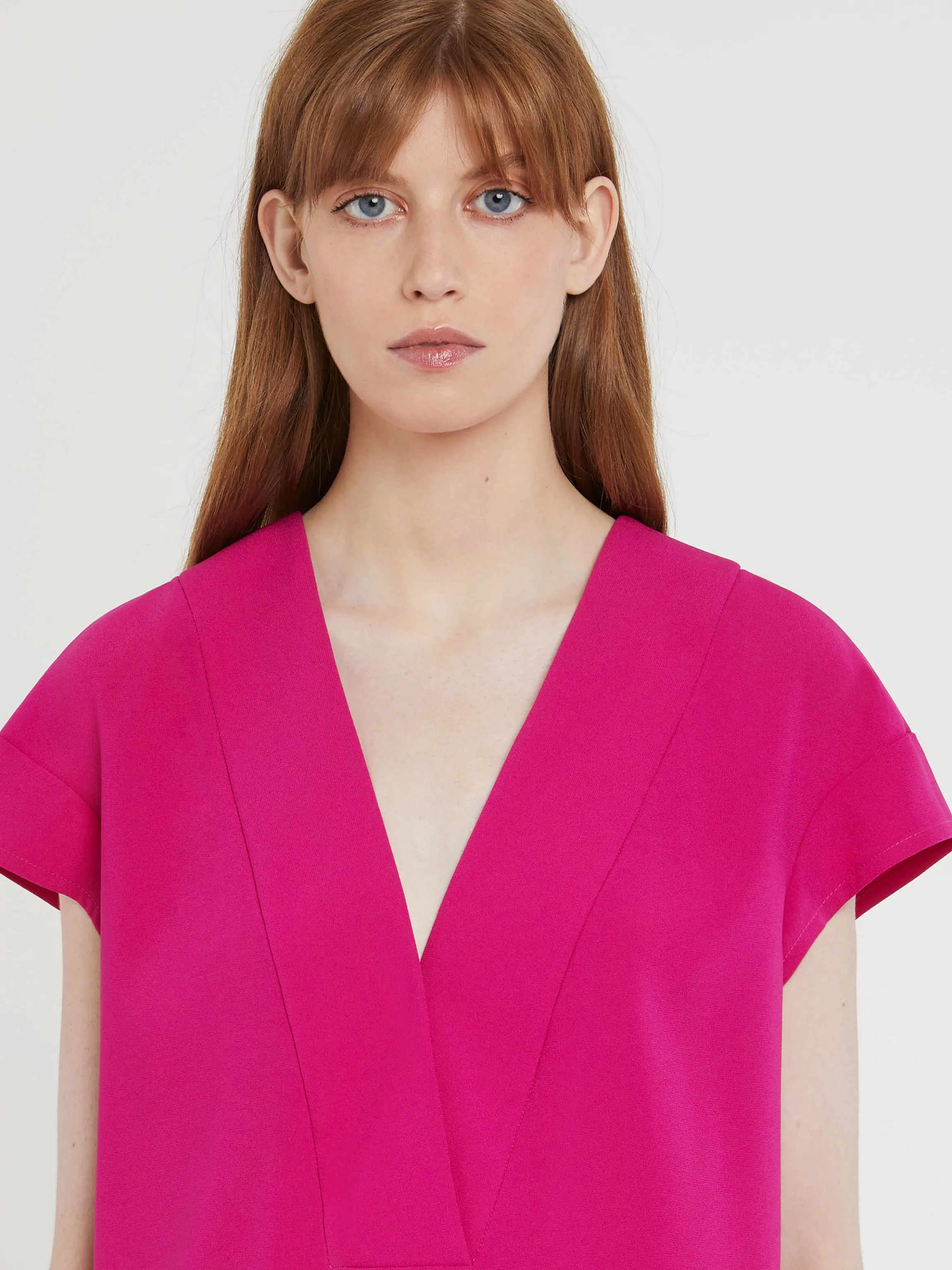 New Haut Col V En Crepe Envers Satin Femme Tops