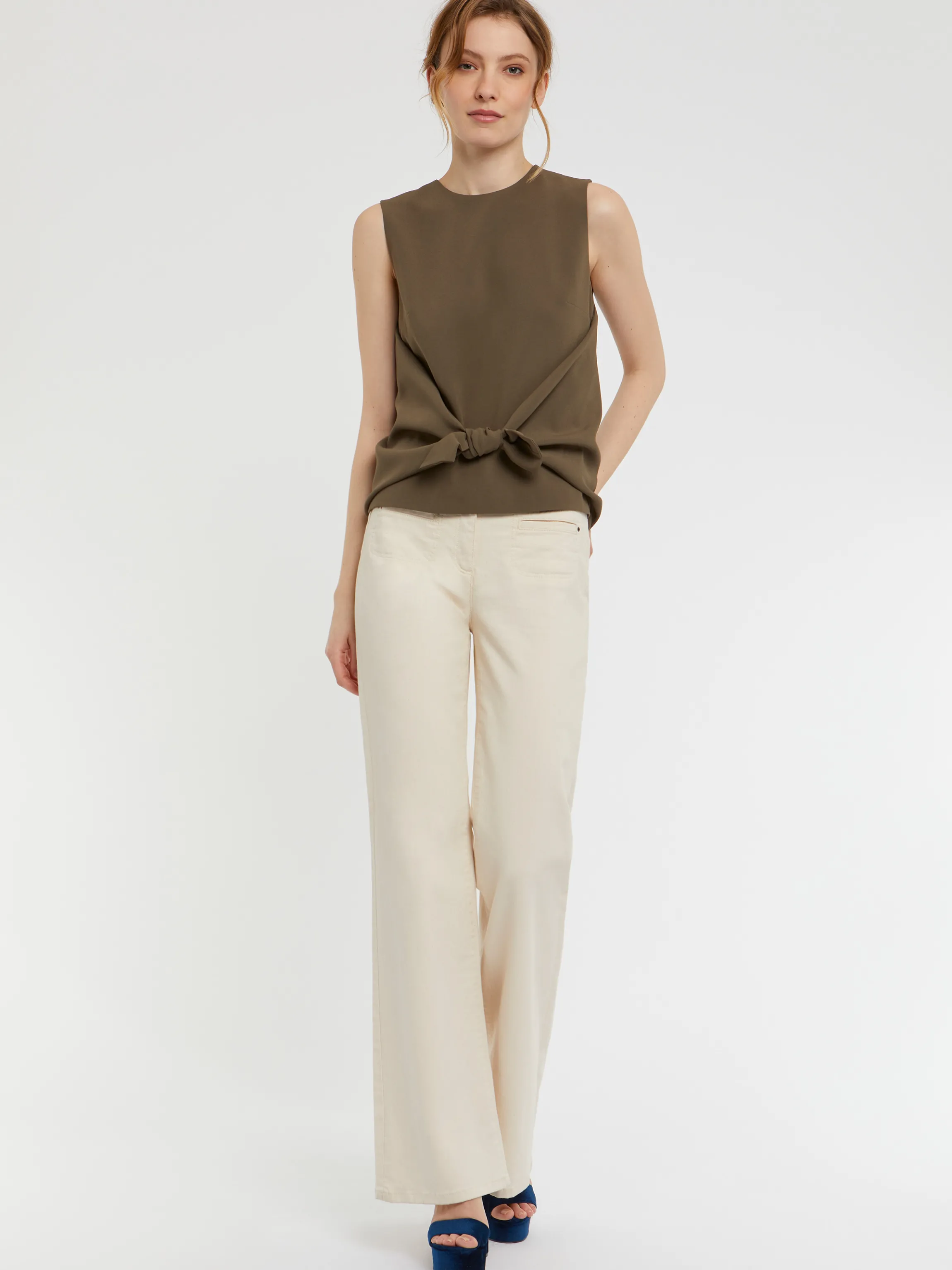 Sale Haut Noue En Tissu Crepe Femme Tops
