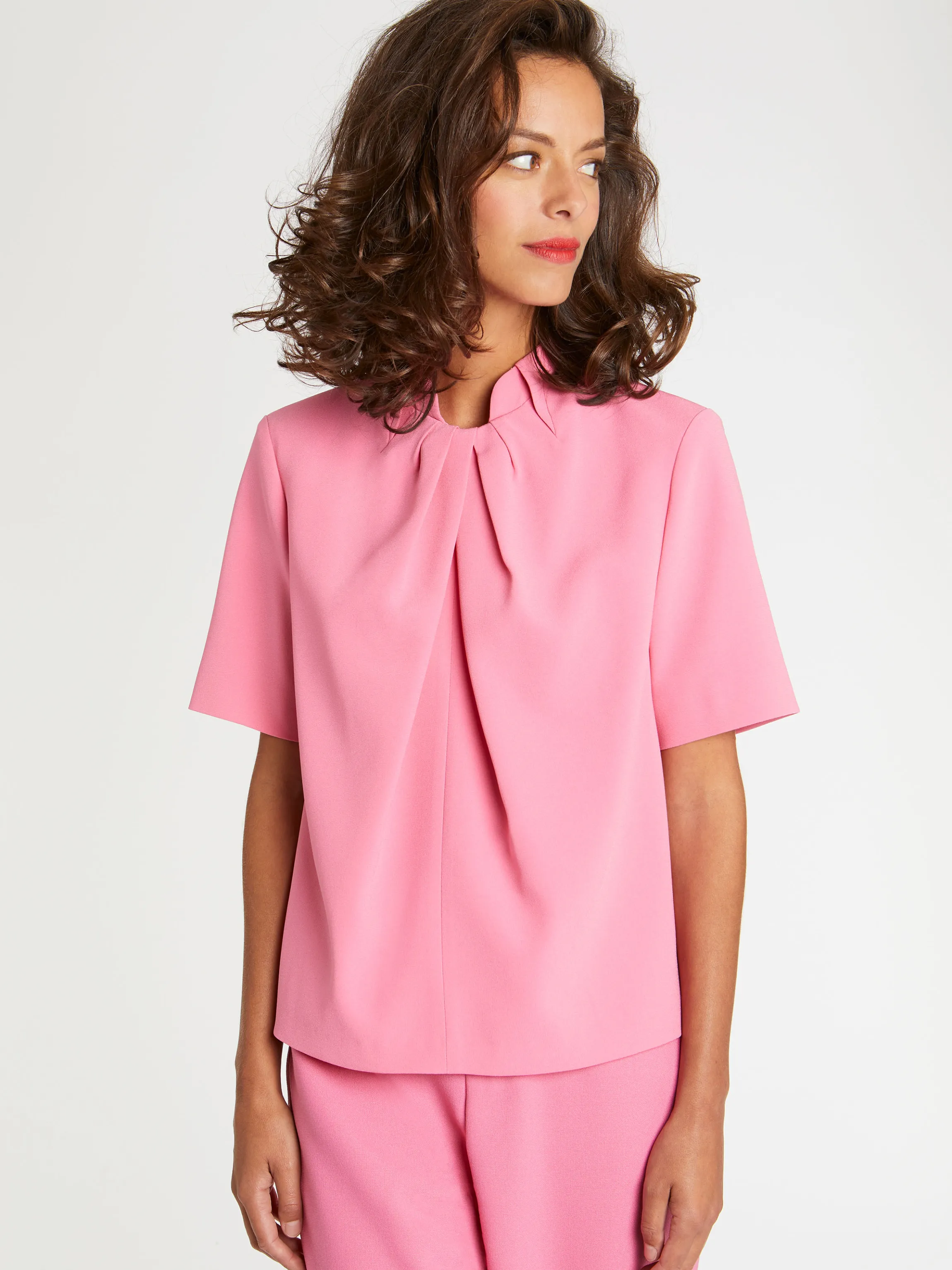 Sale Haut Plisse En Tissu Crepe Femme Tops