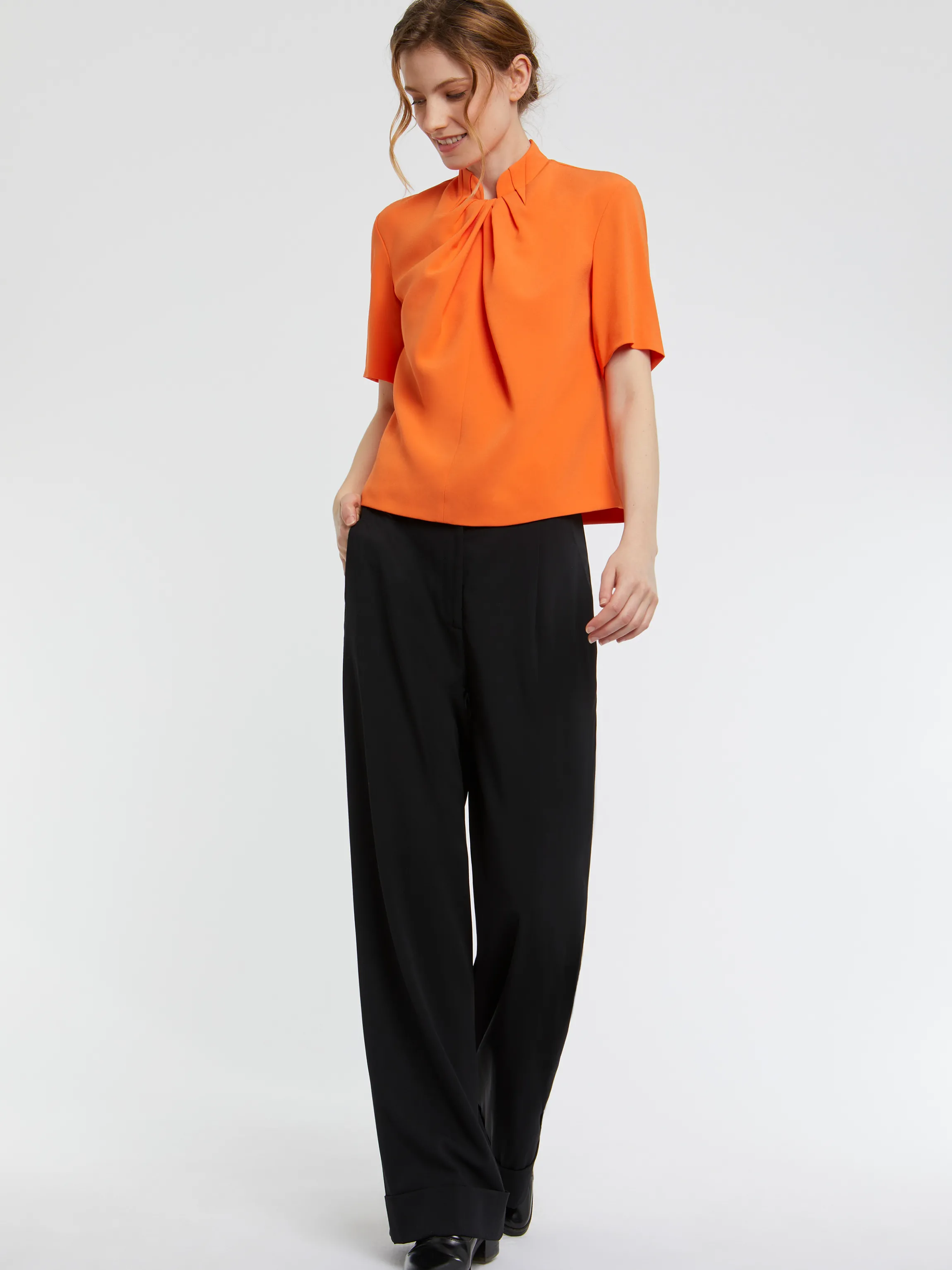 New Haut Plisse En Tissu Crepe Femme Tops