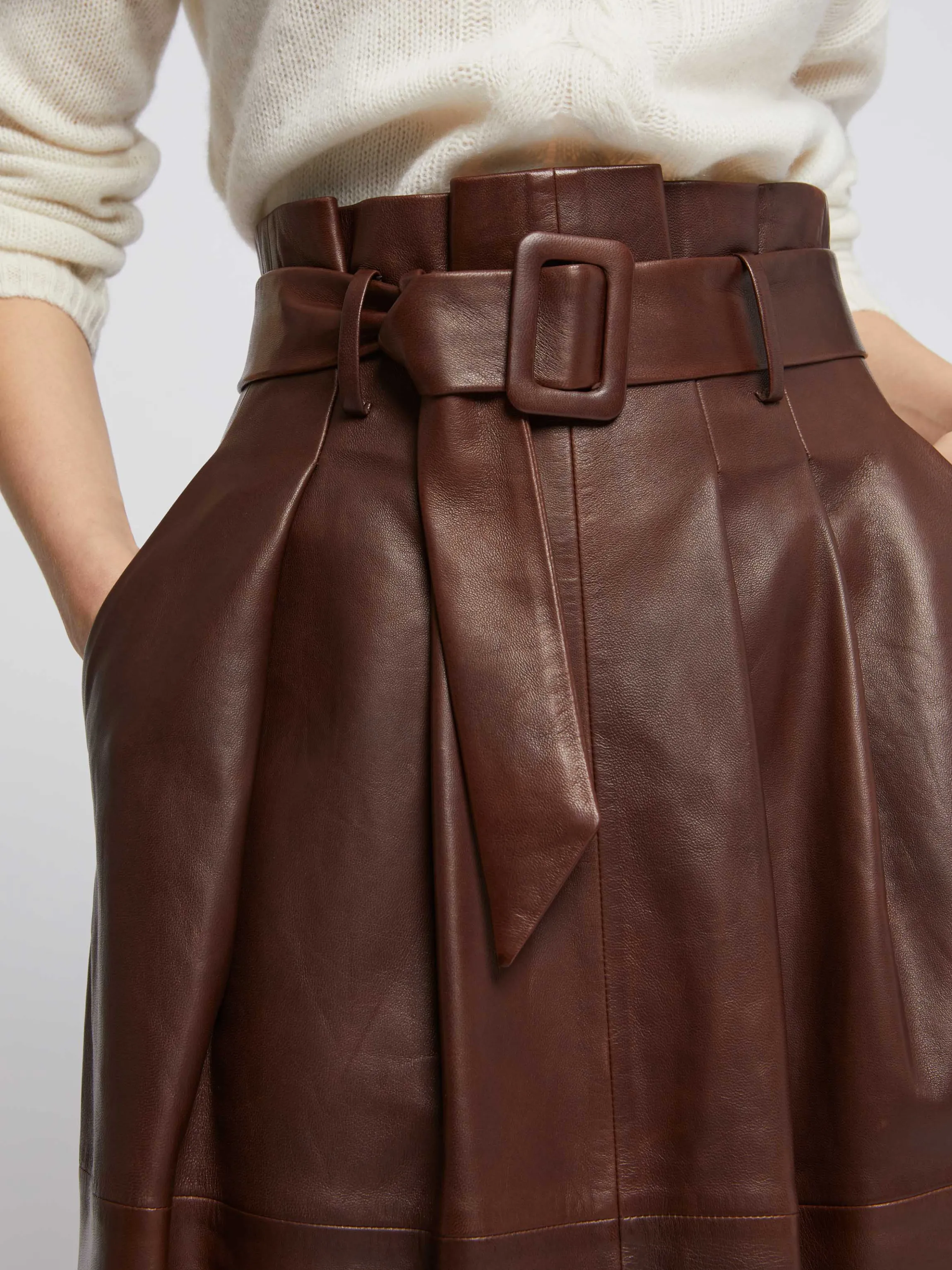 Cheap Jupe Longue Ceinturee En Cuir D'Agneau Femme Jupes