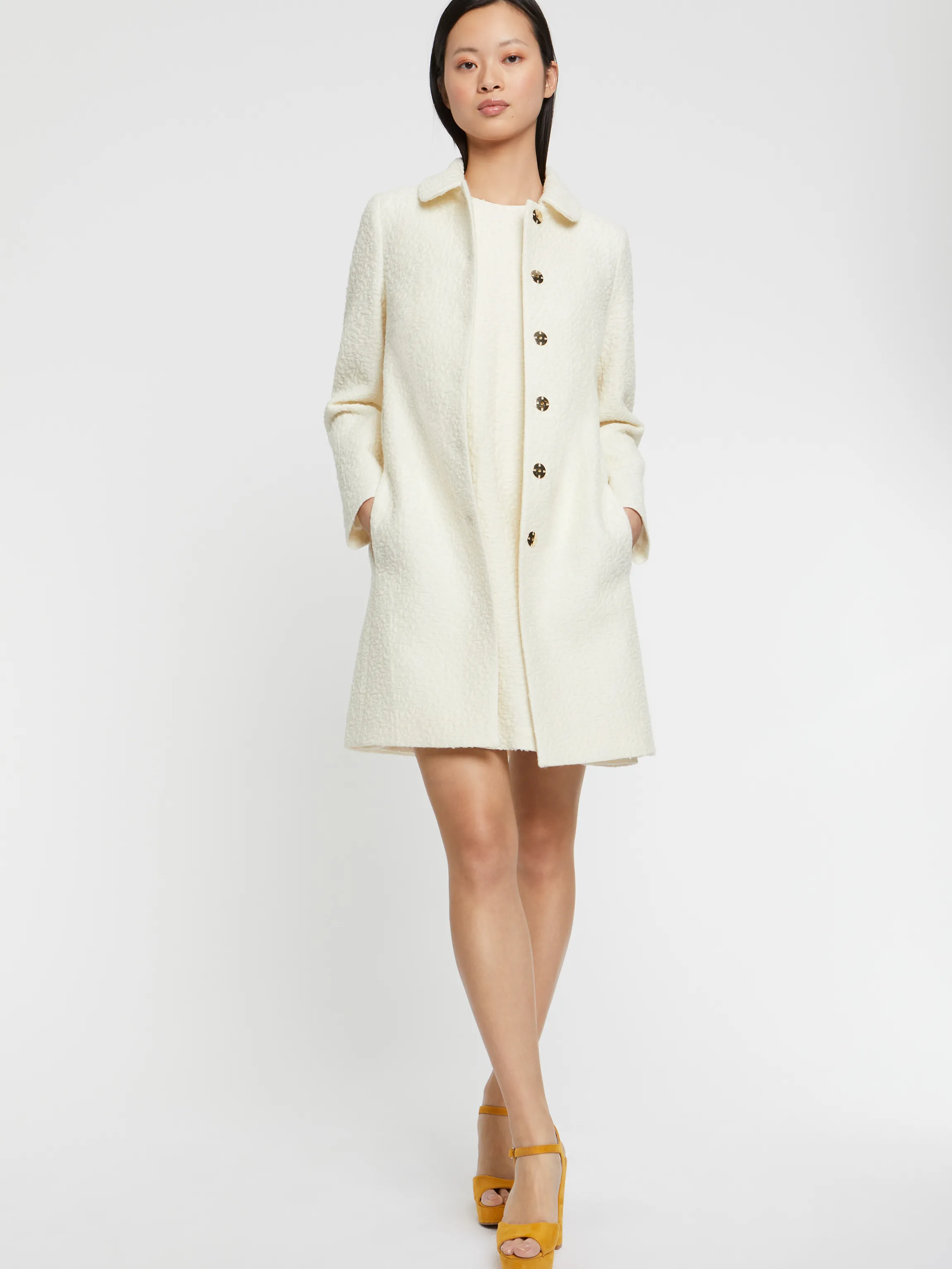 Shop Manteau A Col Claudine En Laine Jacquard Femme Manteaux