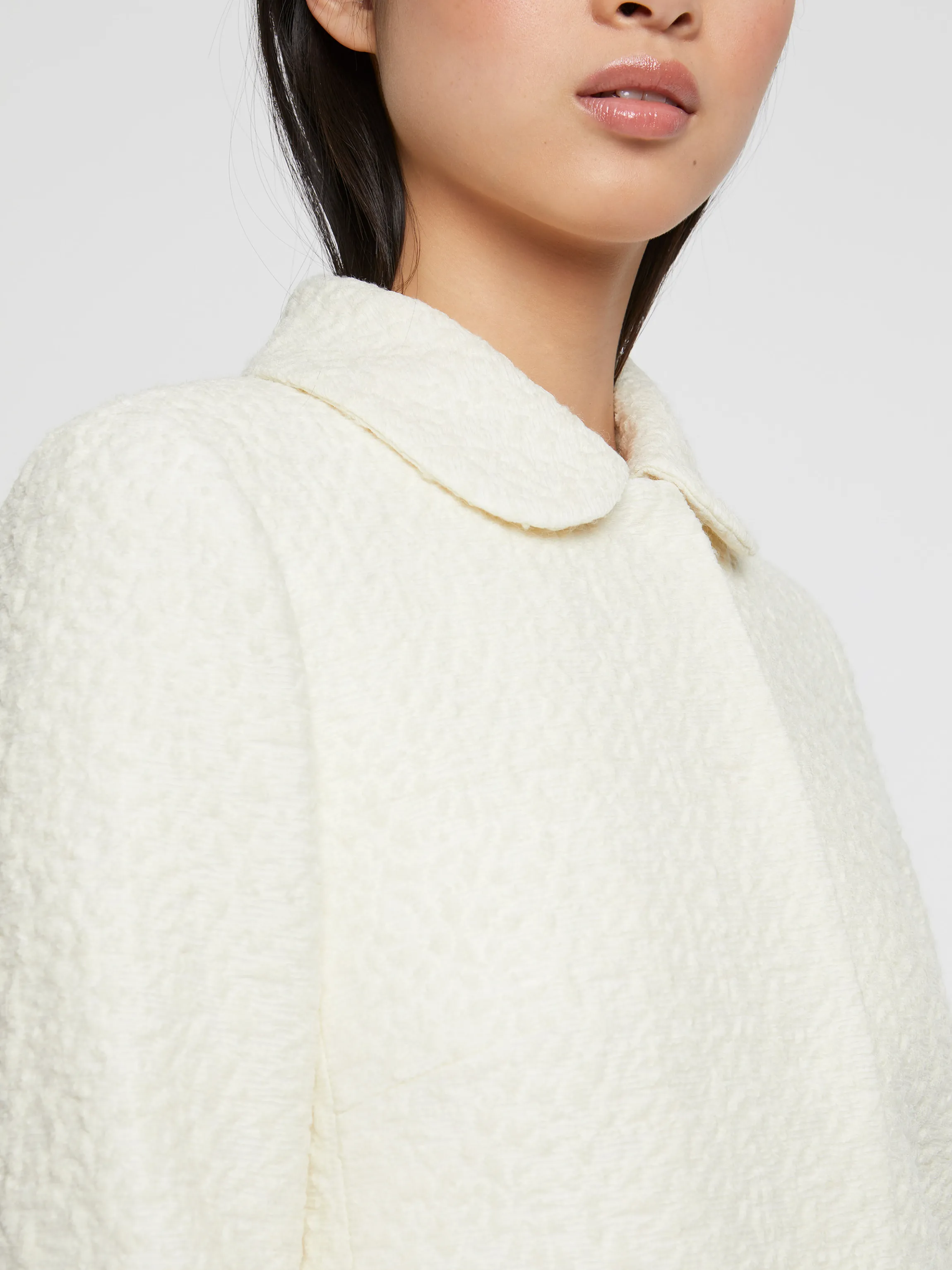 Shop Manteau A Col Claudine En Laine Jacquard Femme Manteaux