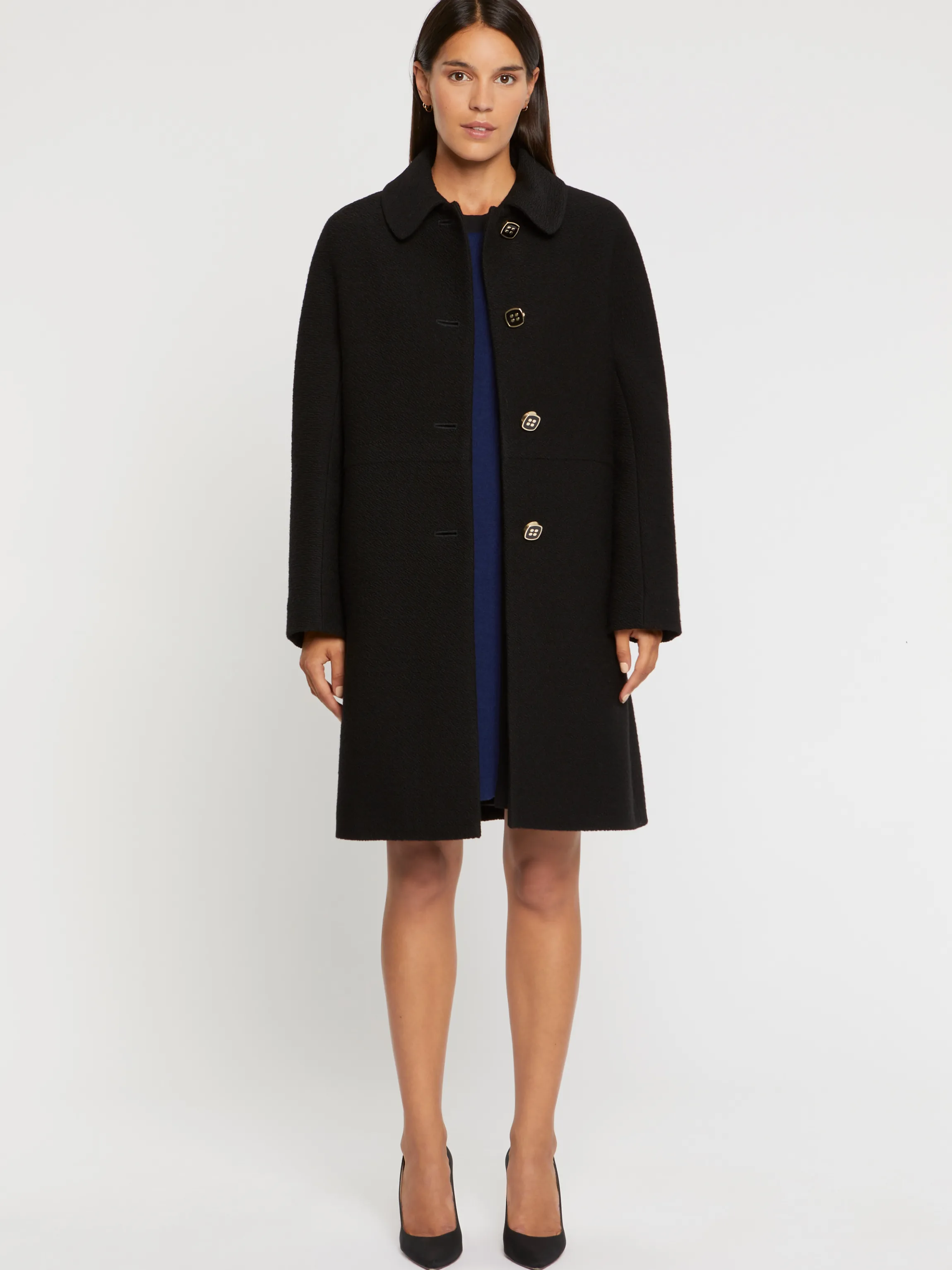Best Sale Manteau A Col Claudine En Laine Reliefee Femme Manteaux