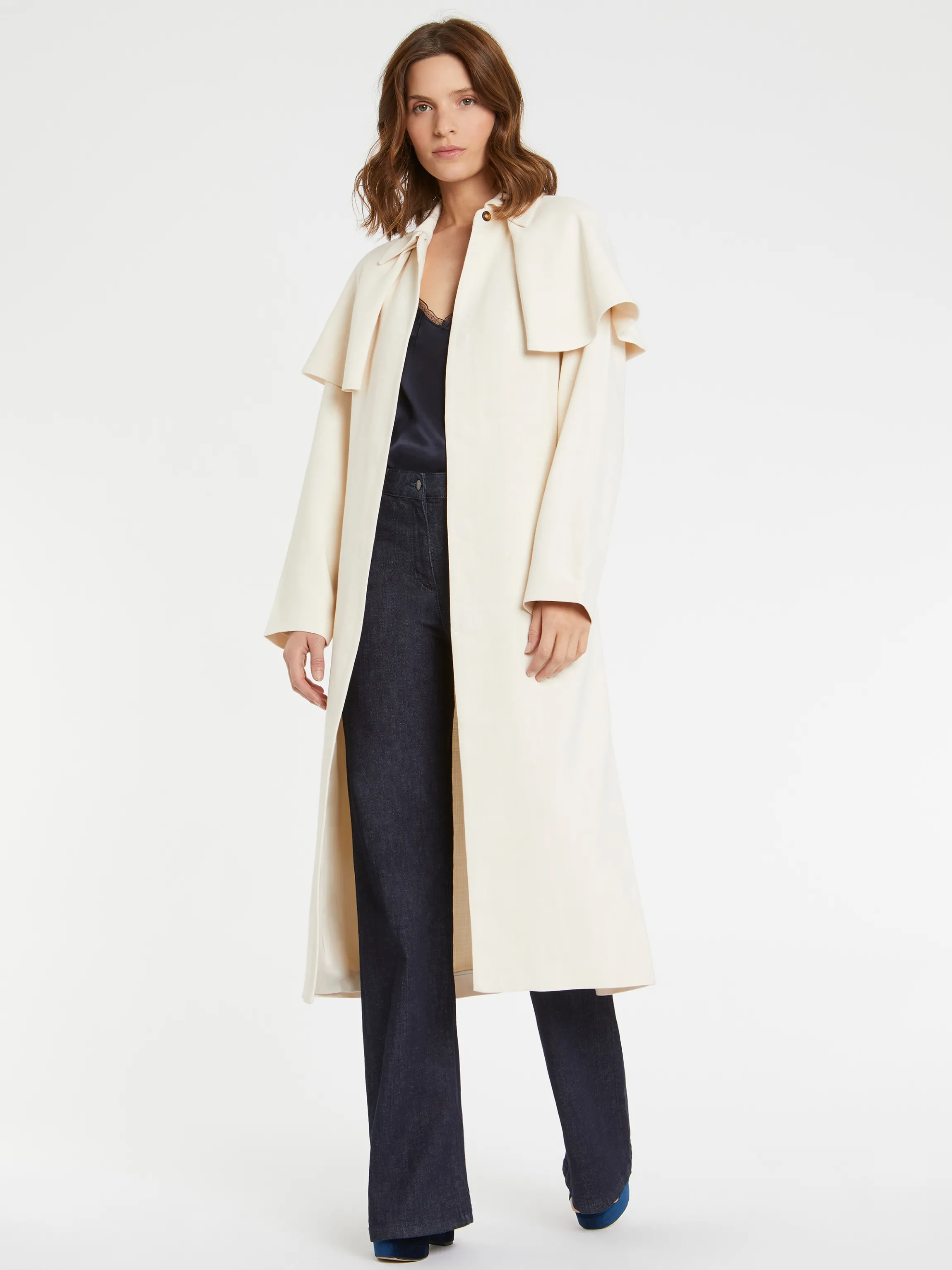 Sale Manteau Ceinture A Bavolets En Viscose Femme Manteaux