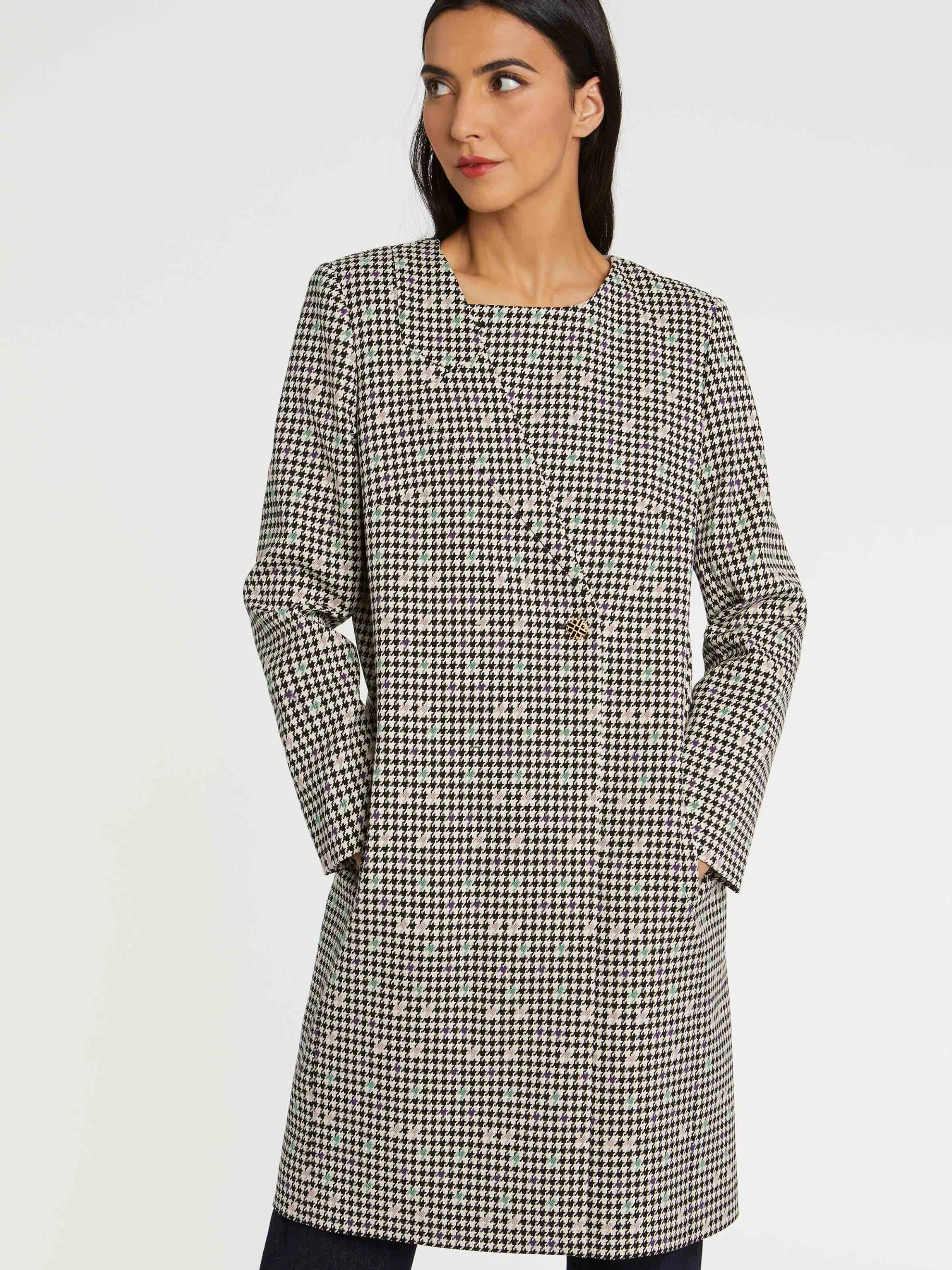 Cheap Manteau Croise En Jacquard Pied-De-Coq Femme Manteaux