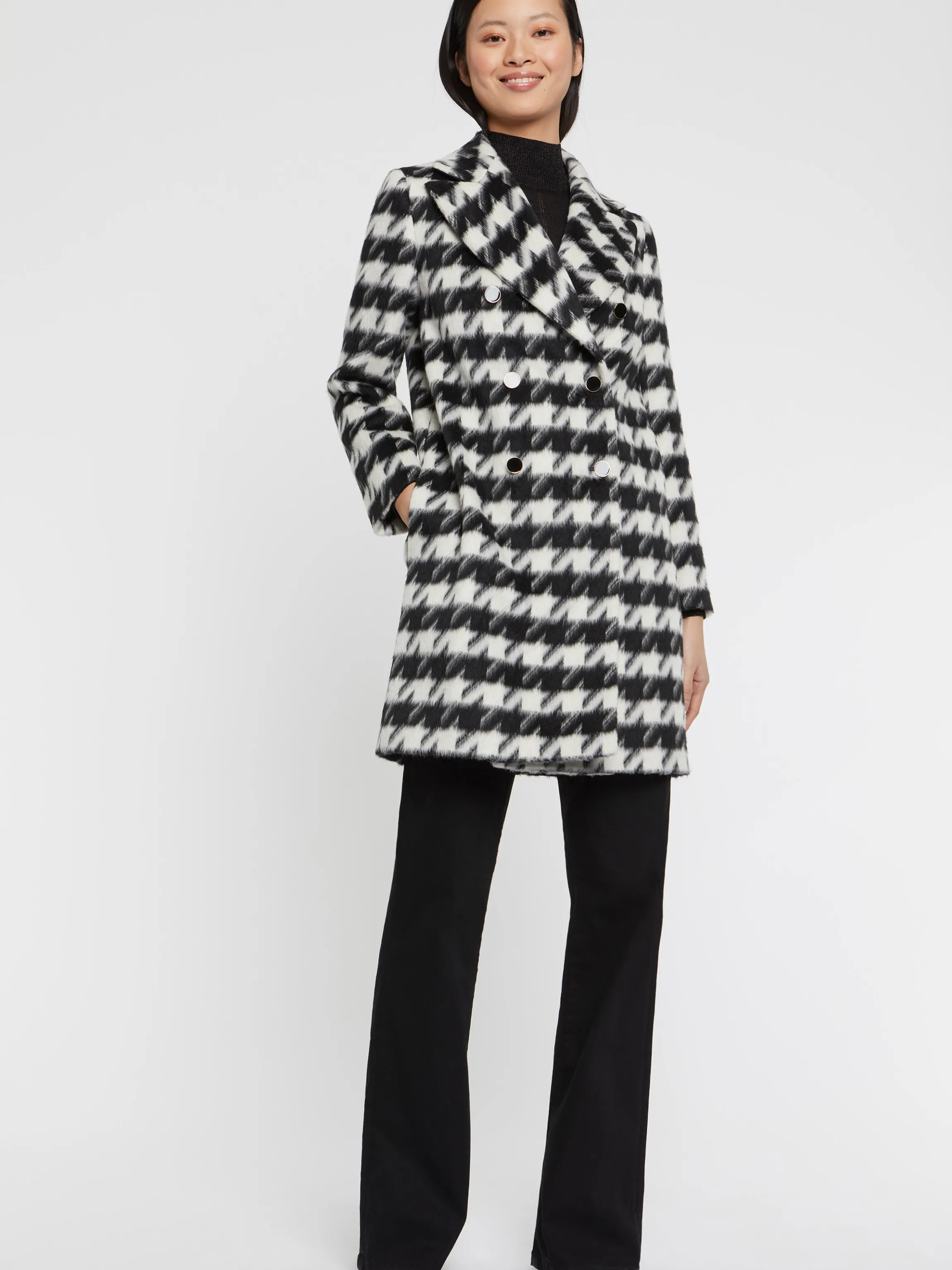 Shop Manteau Droit A Motif Pied-De-Coq Femme Manteaux