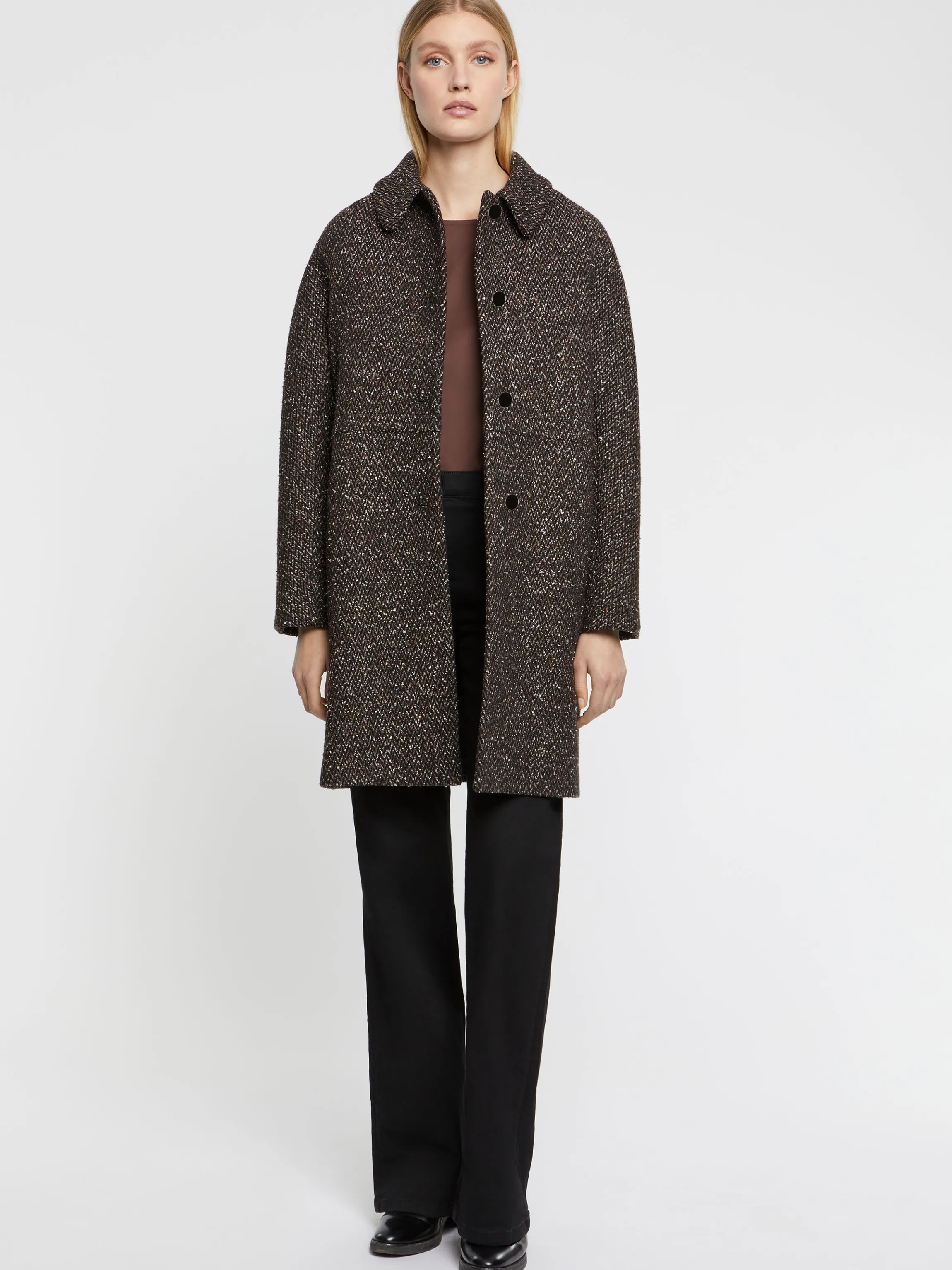 Discount Manteau Droit En Laine Mouchetee Femme Manteaux