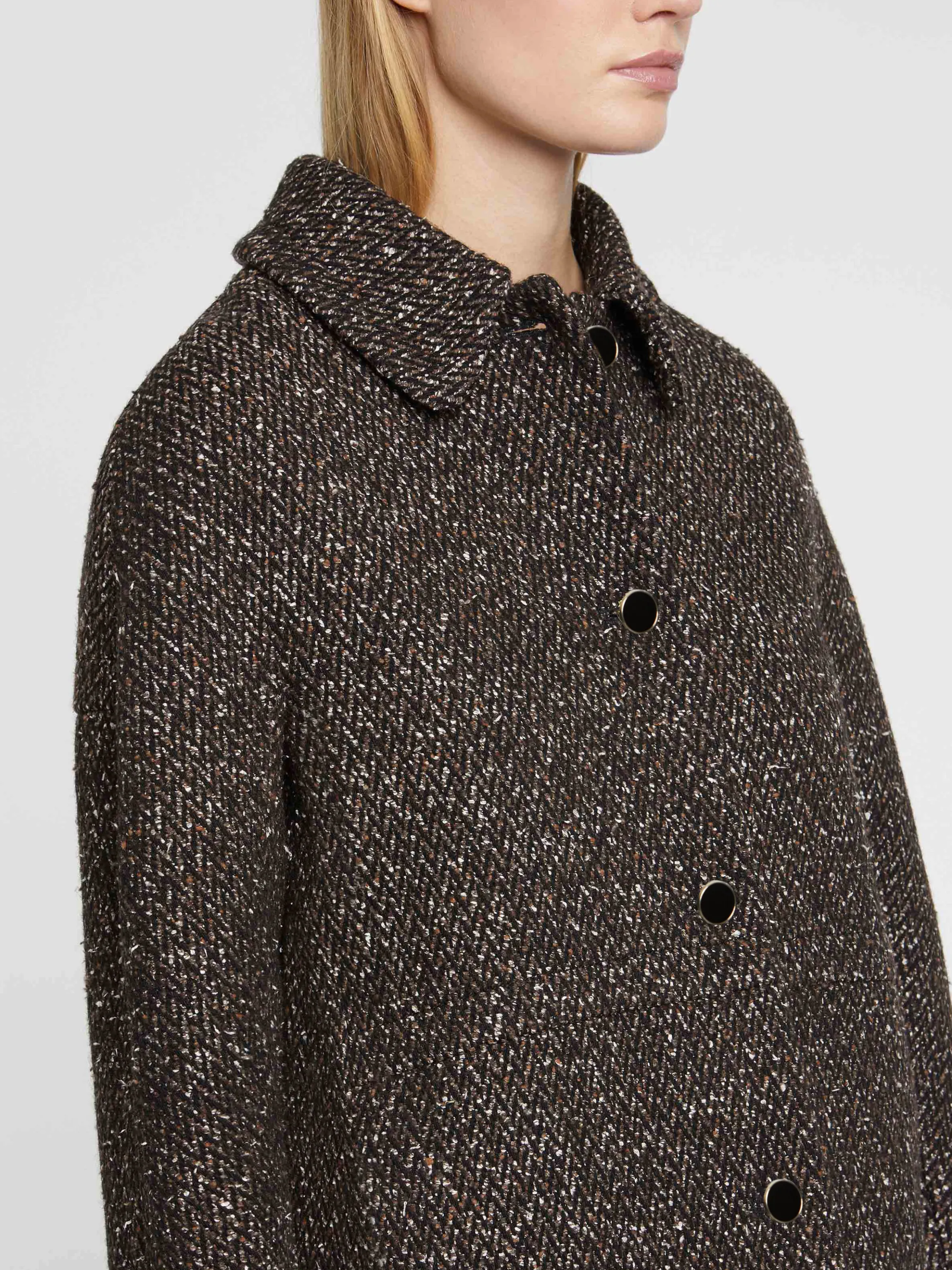 Discount Manteau Droit En Laine Mouchetee Femme Manteaux