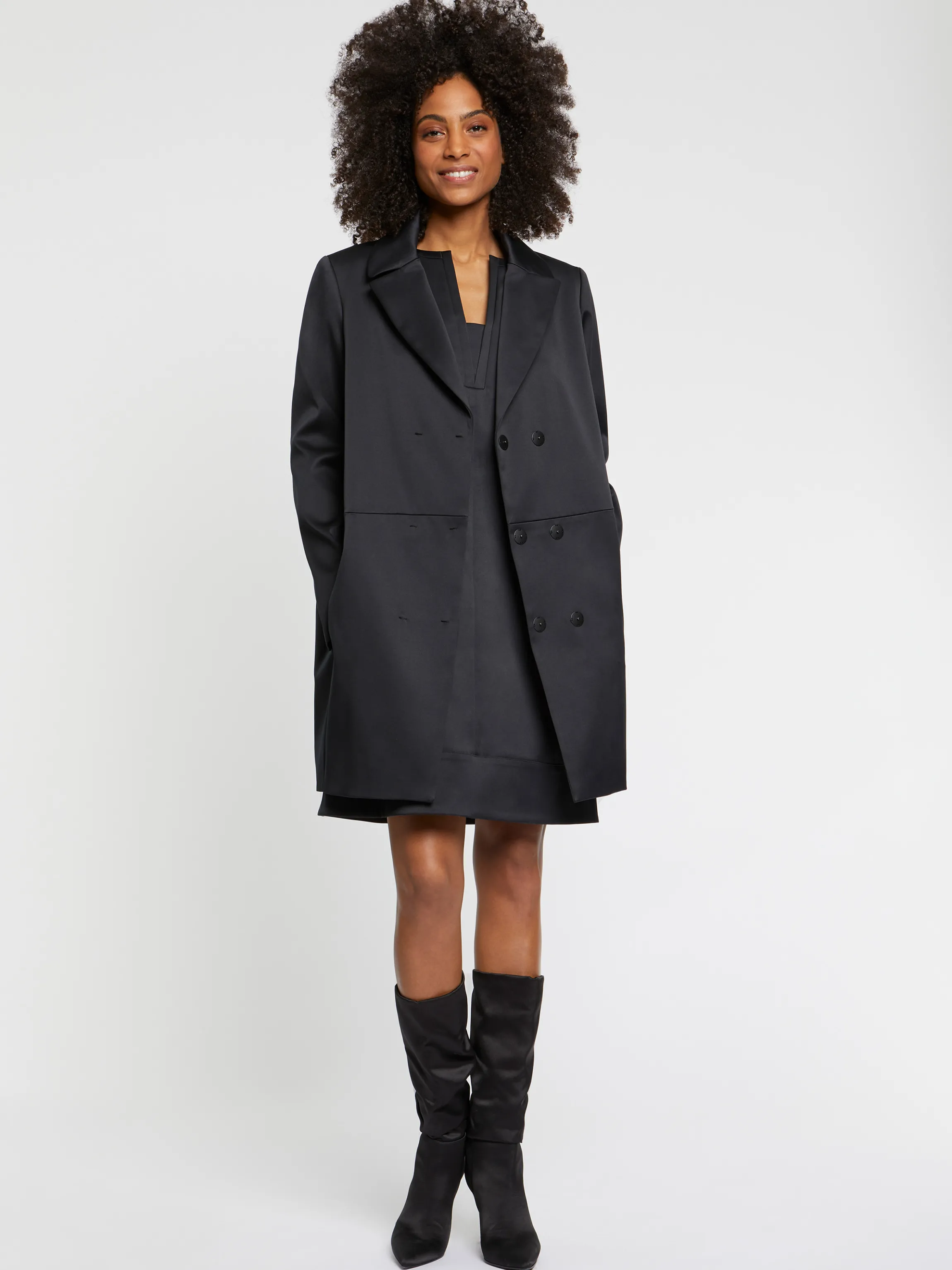 Shop Manteau Droit En Satin Duchesse Femme Manteaux