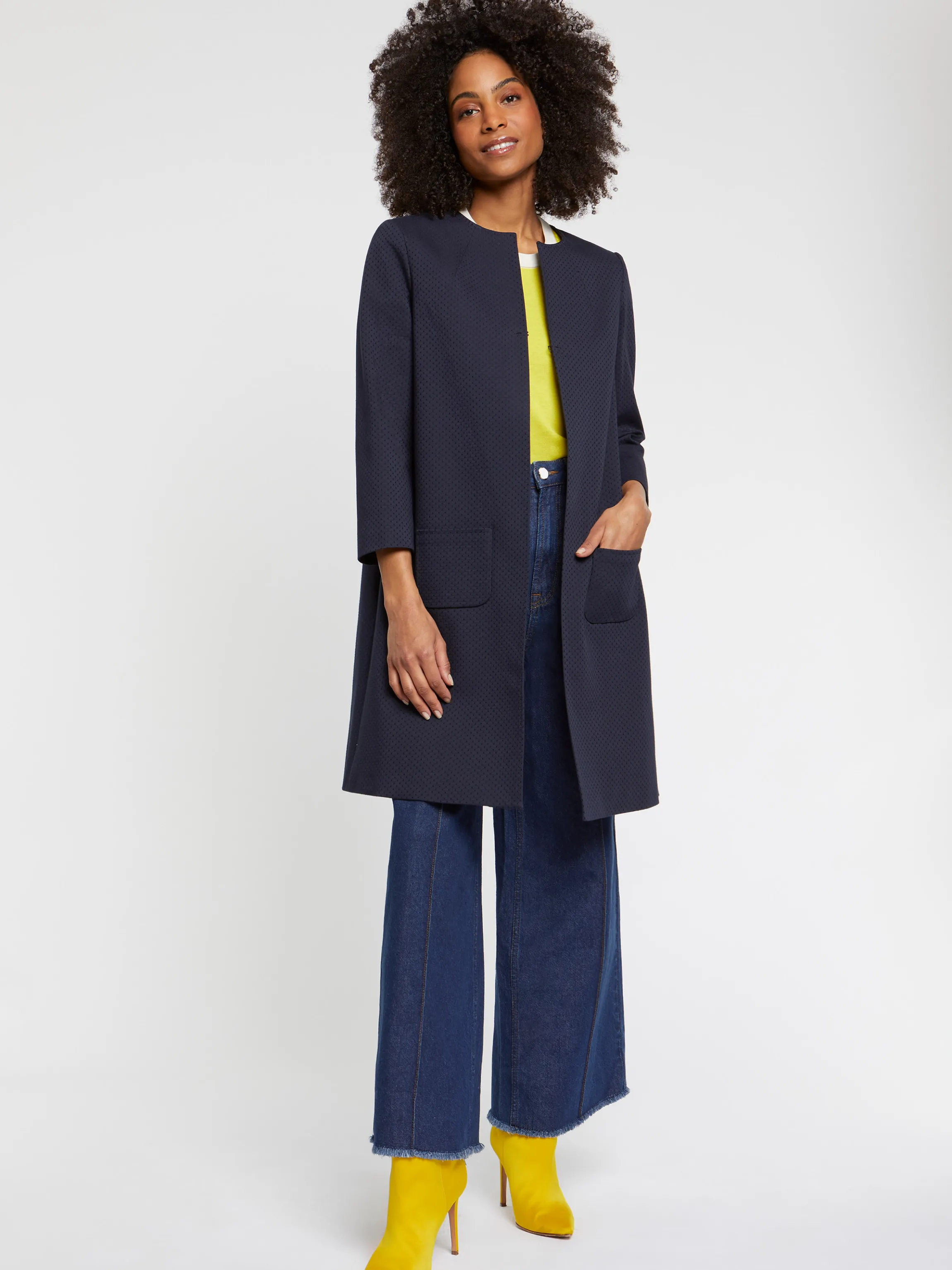 Flash Sale Manteau Mi-Long En Jacquard Plumetis Femme Manteaux