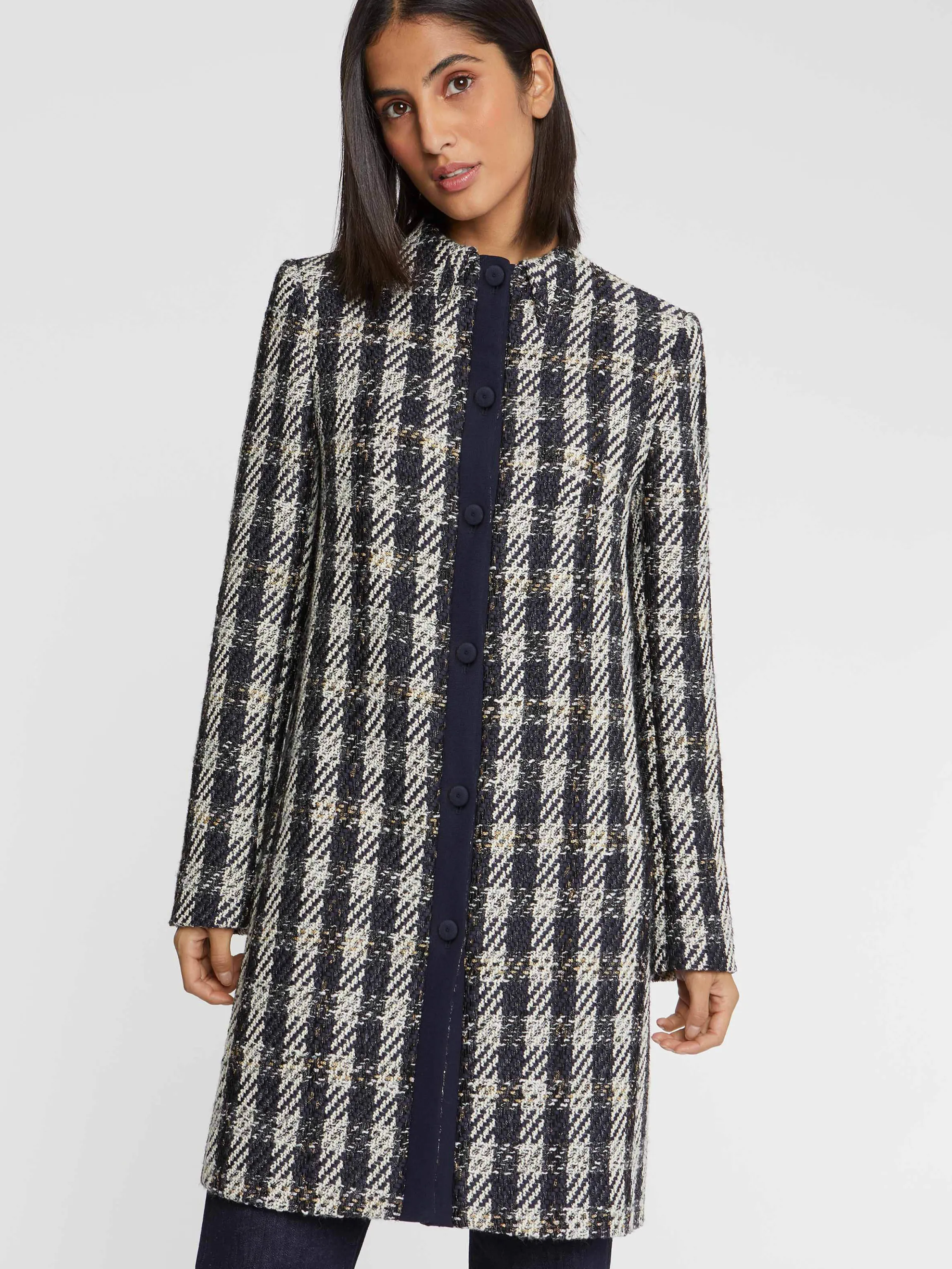 Best Sale Manteau Mi-Long En Tweed Pied-De-Coq Femme Manteaux