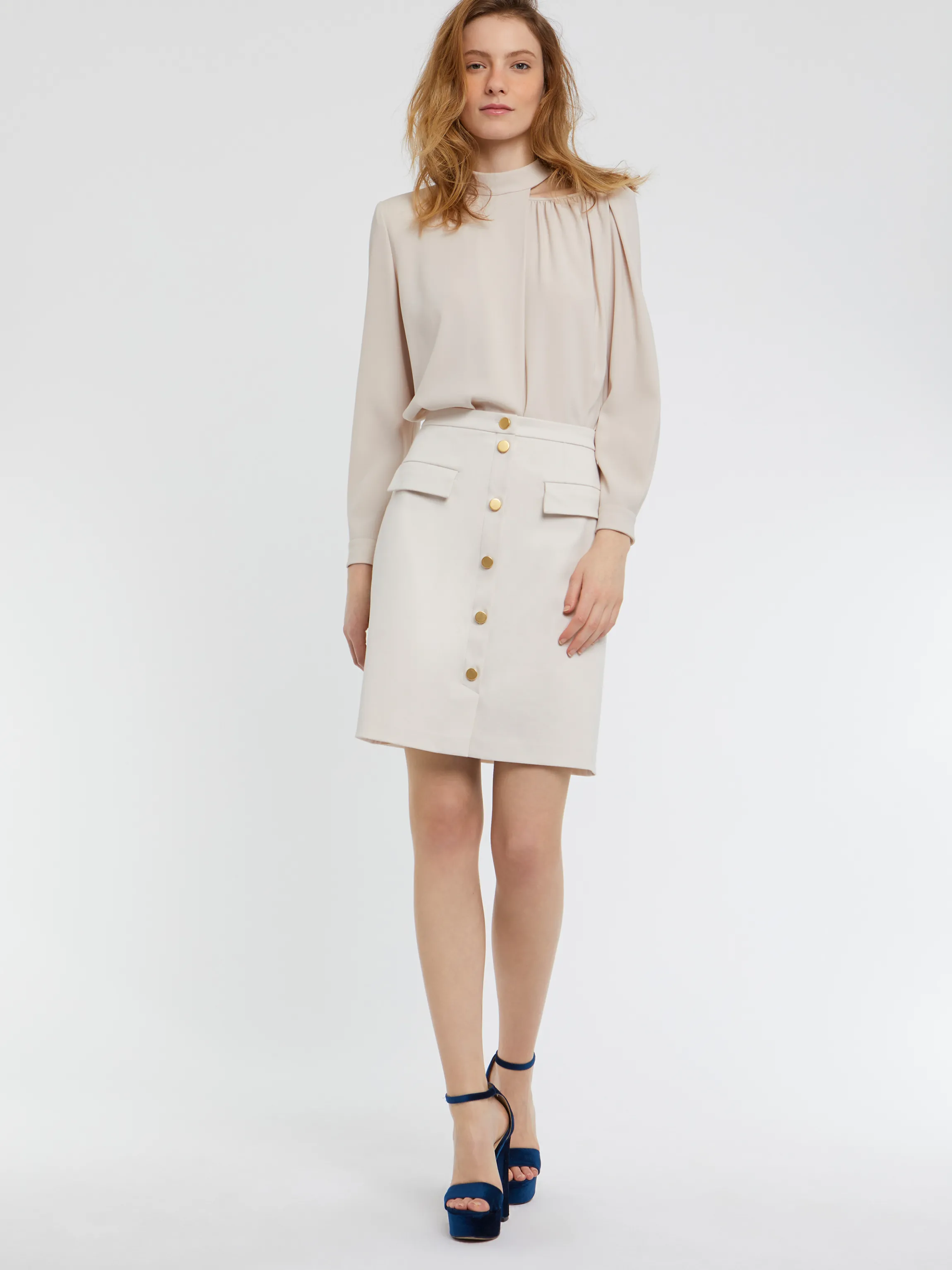 Discount Mini-Jupe Boutonnee En Satin De Coton Stretch Femme Jupes