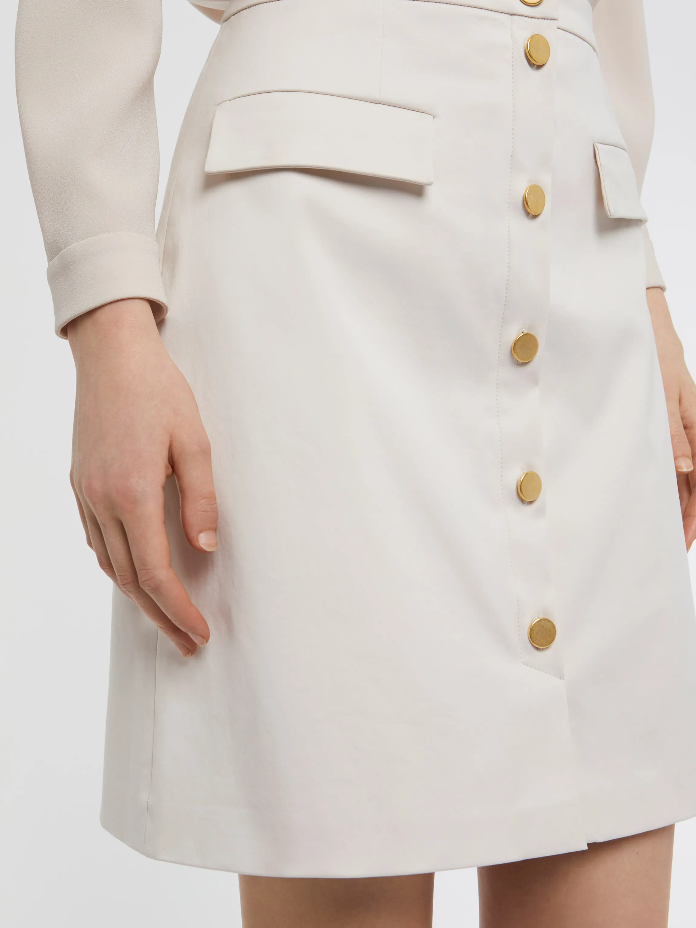 Discount Mini-Jupe Boutonnee En Satin De Coton Stretch Femme Jupes