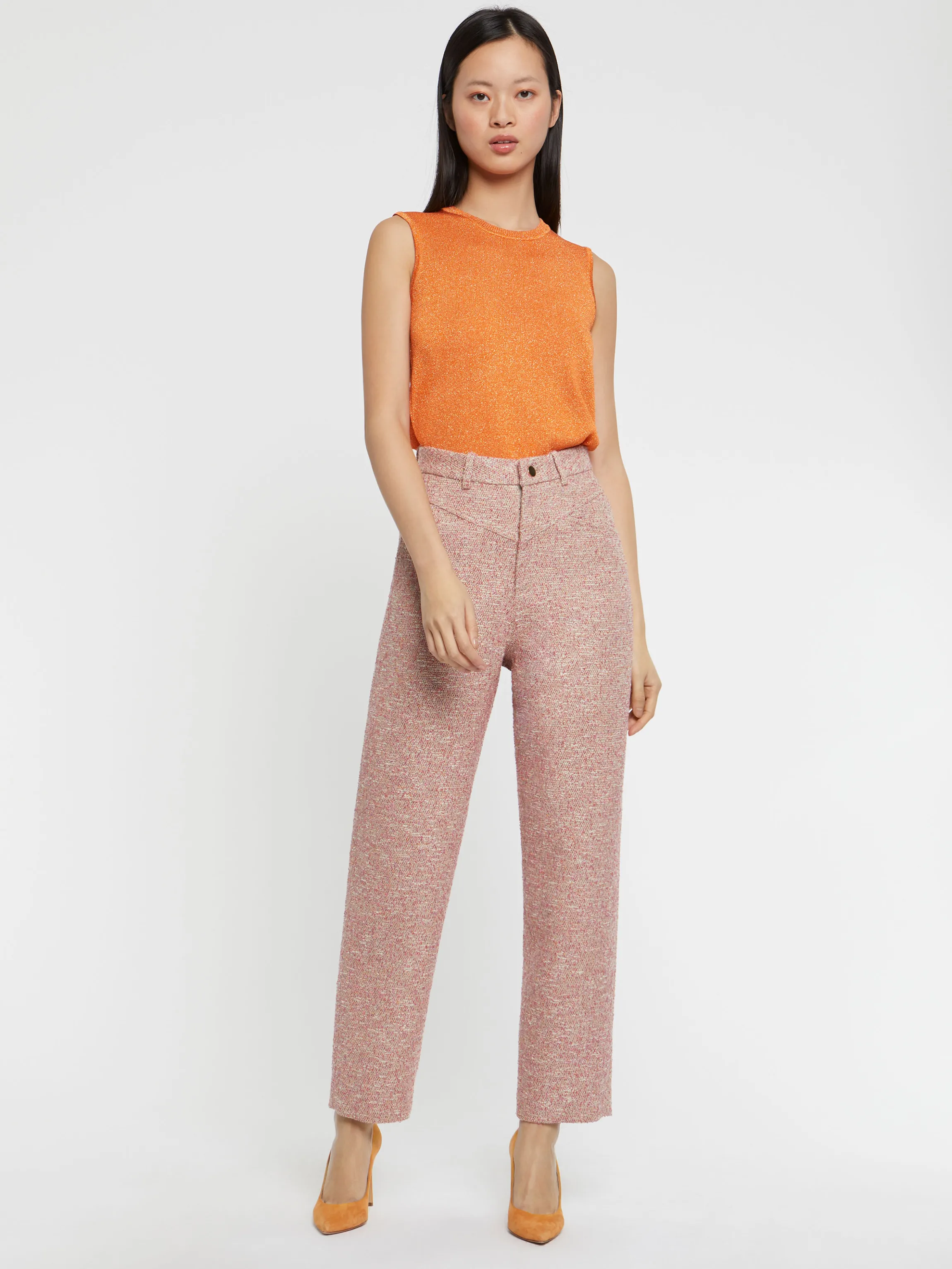 Outlet Pantalon Carotte En Tweed Femme Pantalons Et Combinaisons