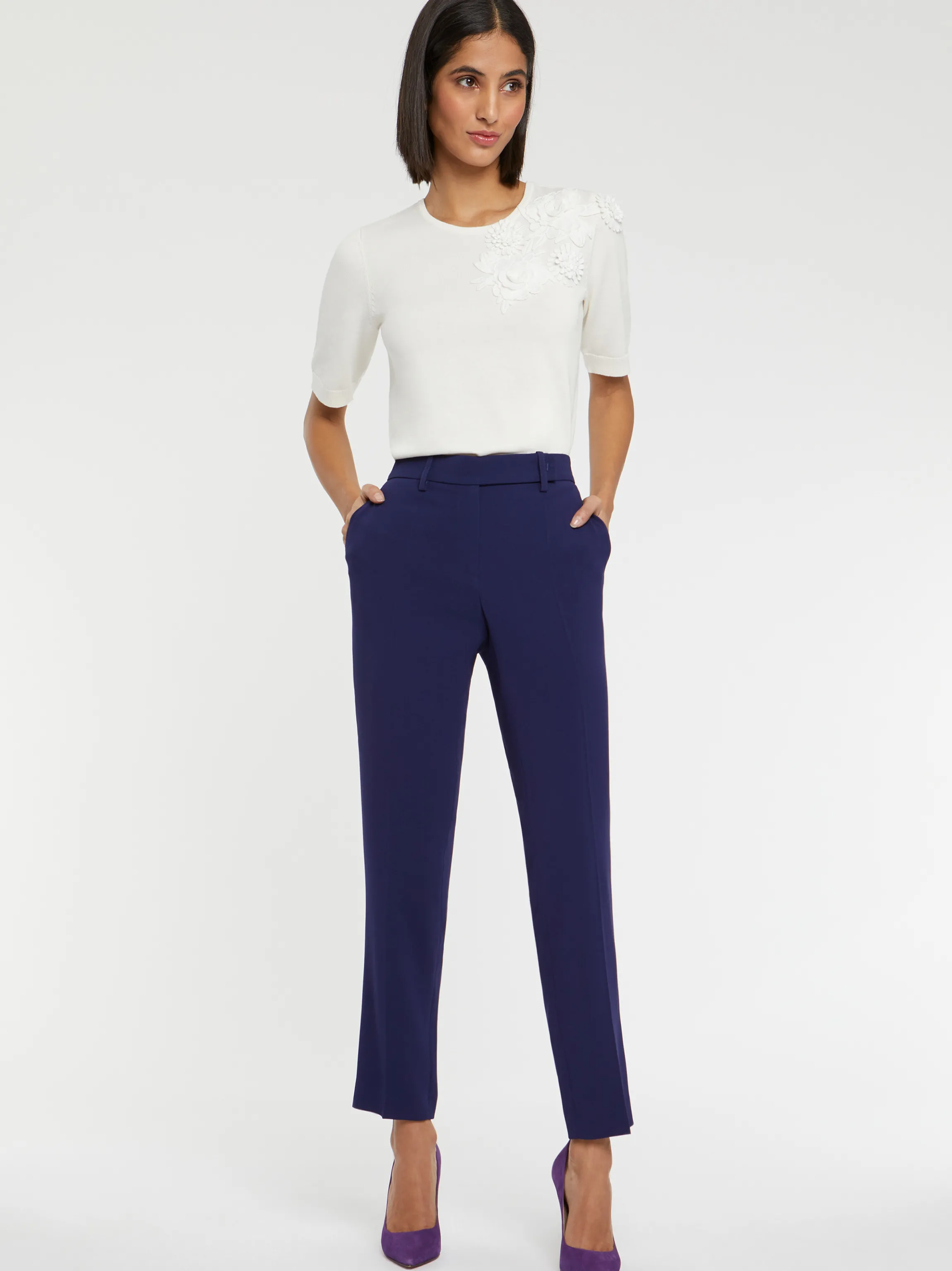 Cheap Pantalon Cigarette 7/8Eme En Crepe Envers Satin Femme Pantalons Et Combinaisons