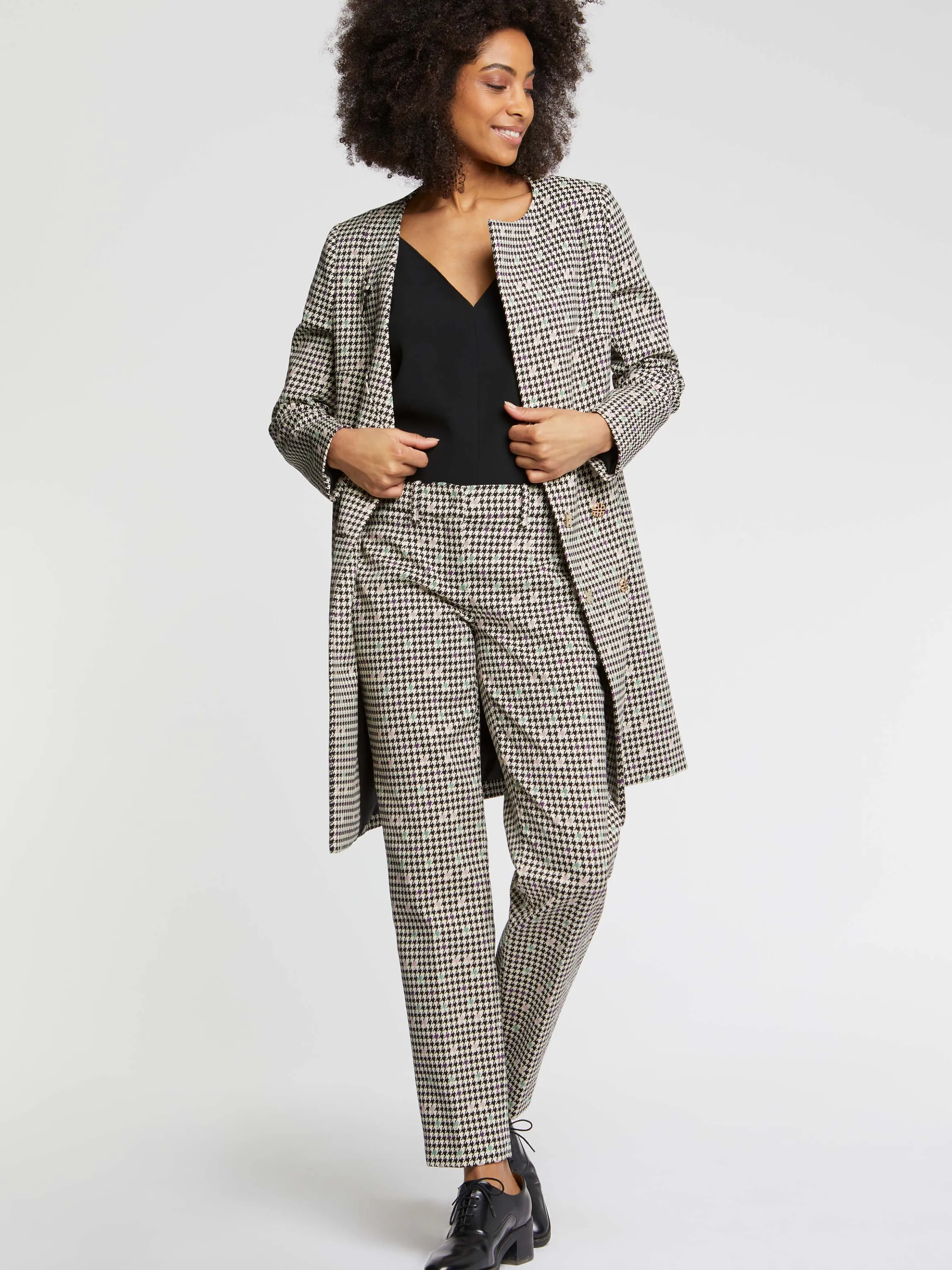 Discount Pantalon Droit A Motif Pied-De-Coq Femme Pantalons Et Combinaisons
