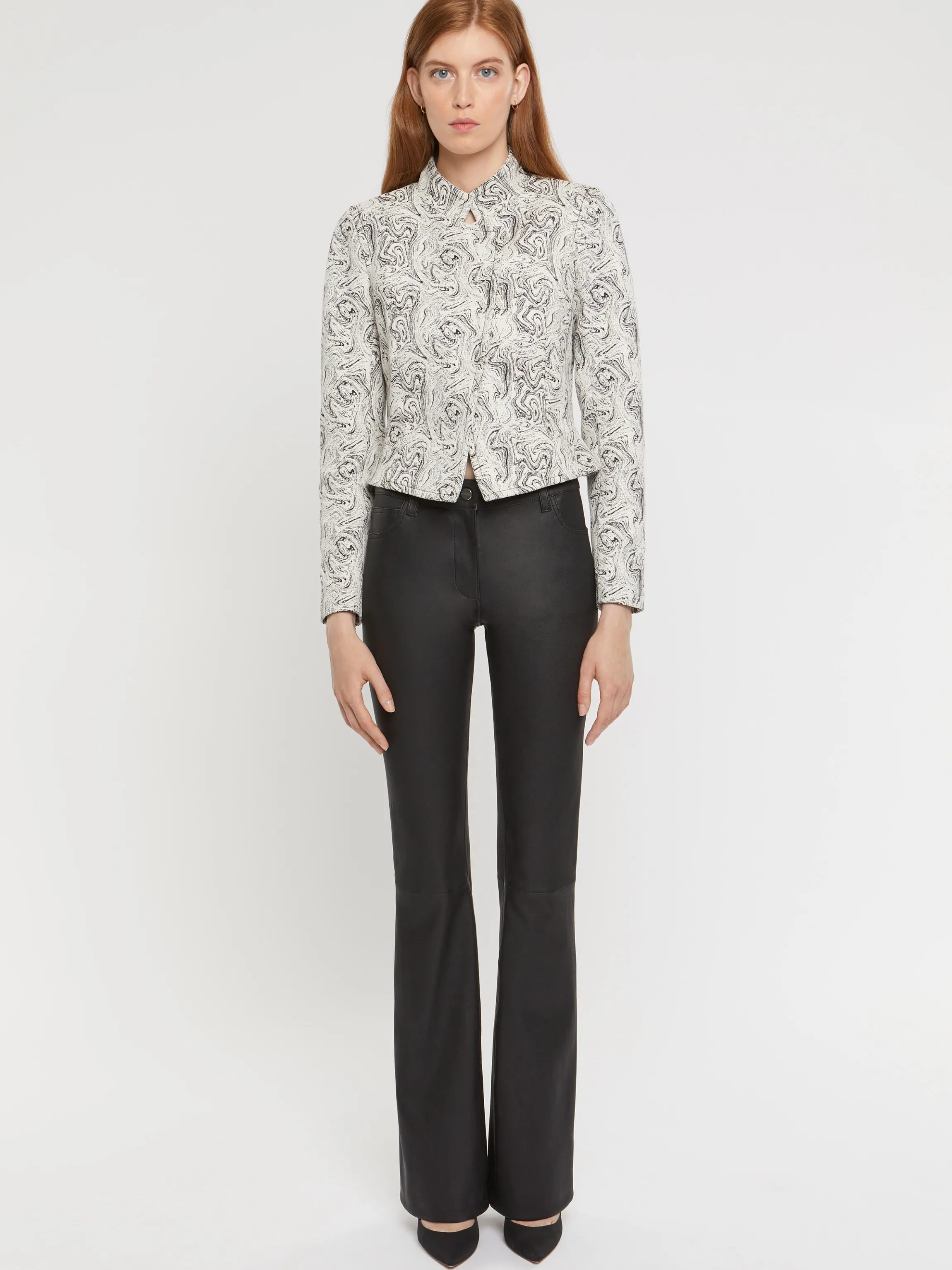 Store Pantalon Evase En Cuir D'Agneau Stretch Femme Pantalons Et Combinaisons