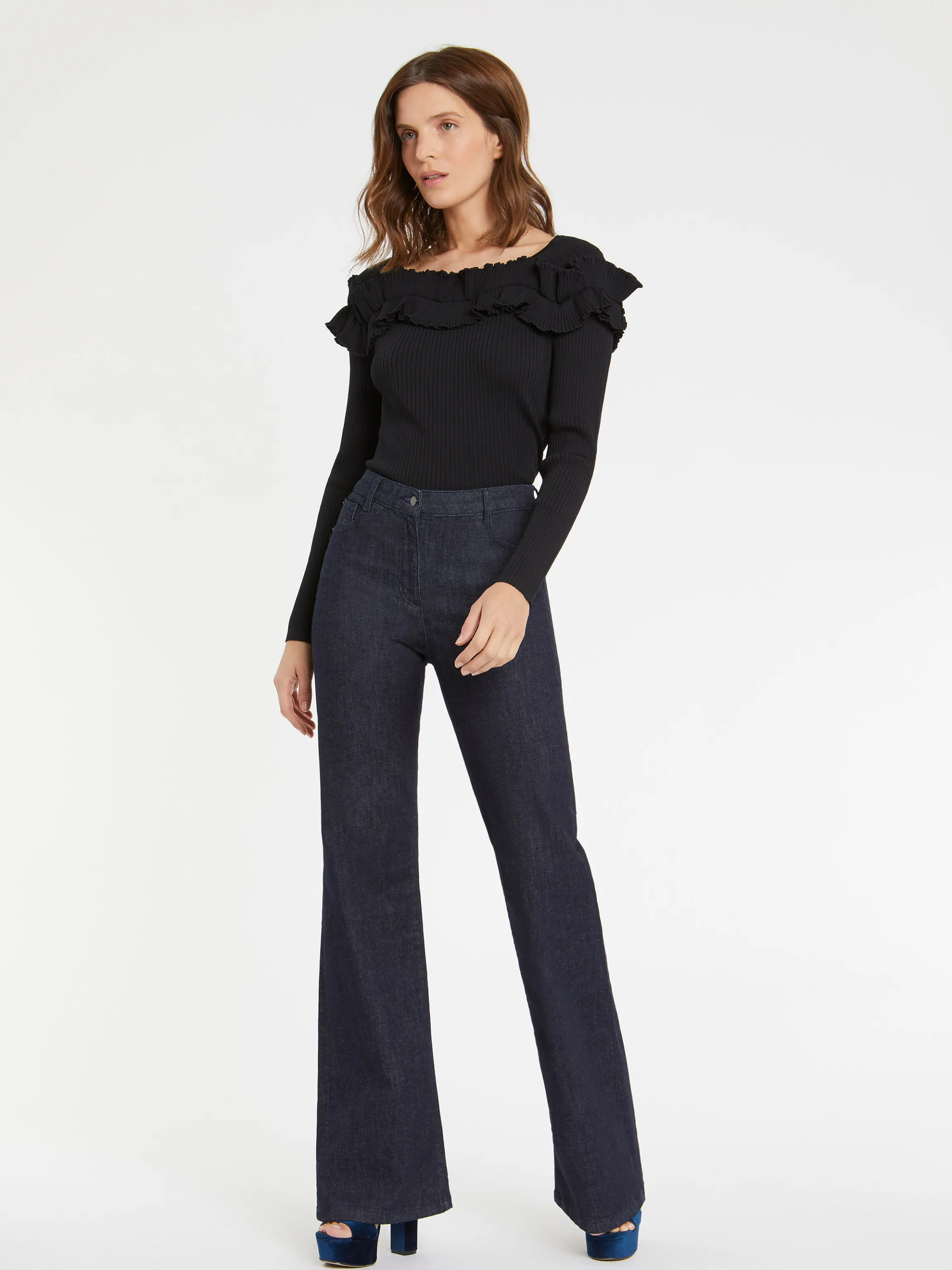 Online Pull A Volant En Maille Viscose Femme Pulls Et Cardigans
