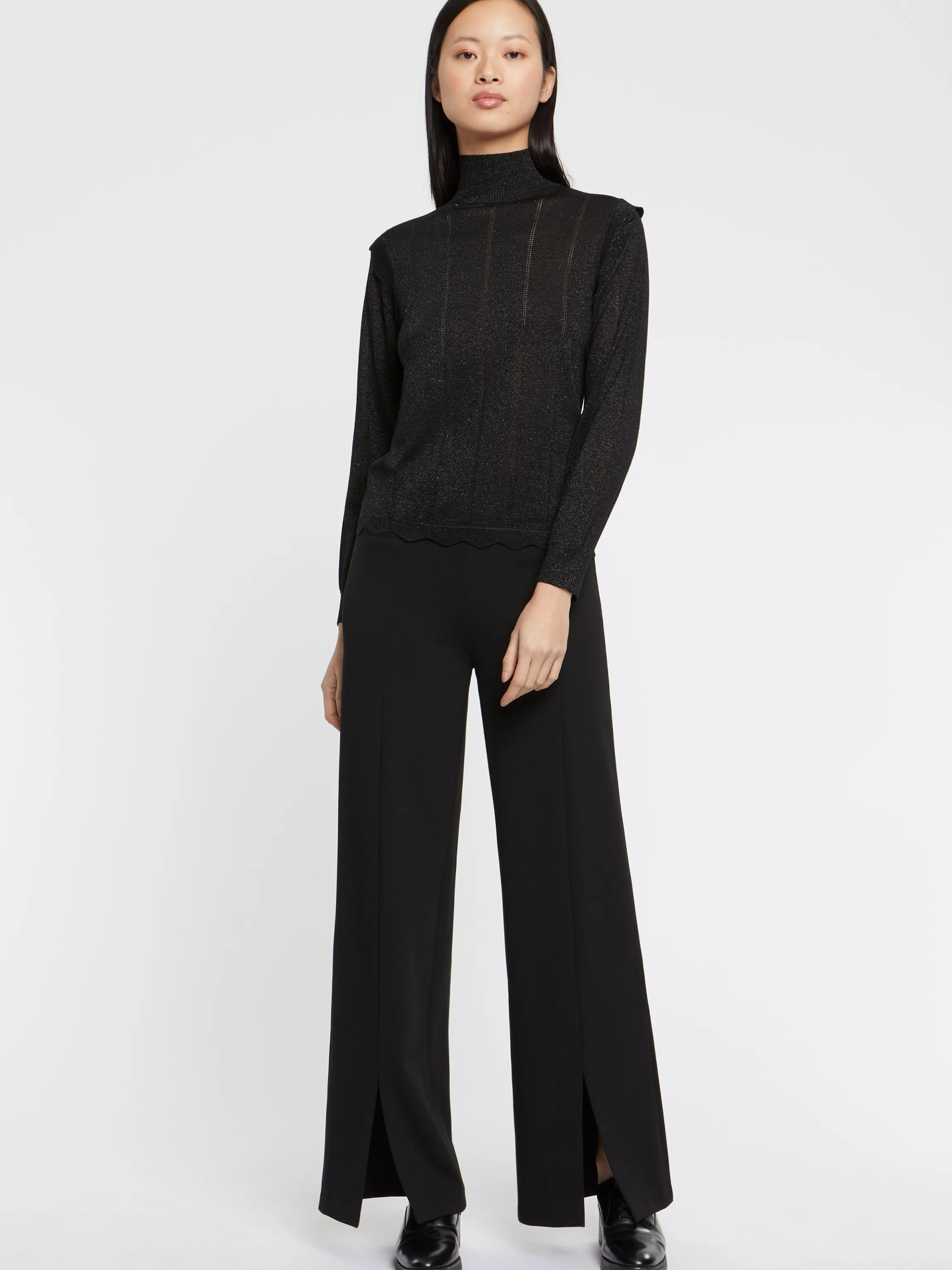 Outlet Pull Col Roule A Festons En Laine Et Lurex Femme Pulls Et Cardigans