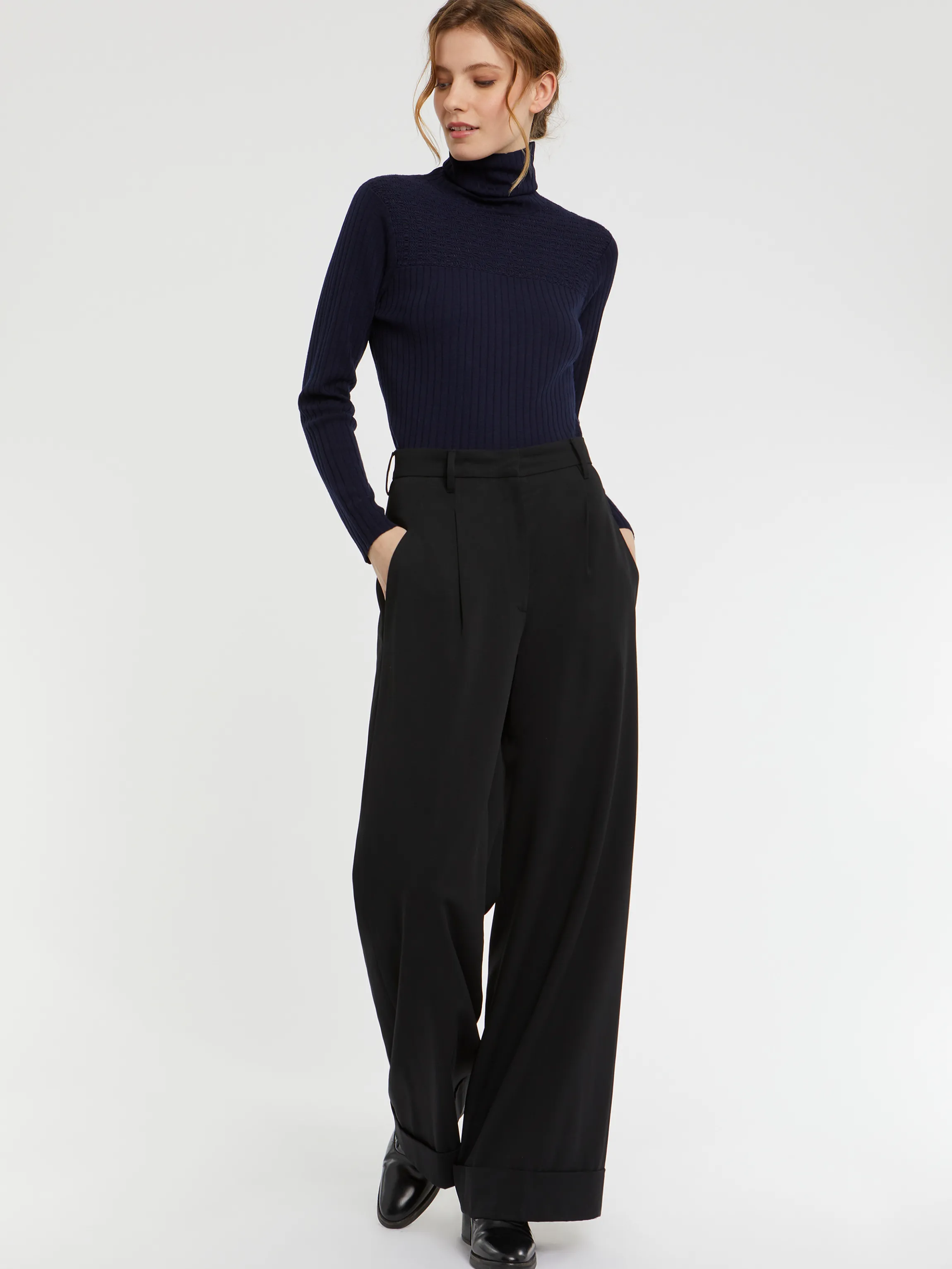 Fashion Pull Col Roule En Laine En Maille Cotelee Femme Pulls Et Cardigans