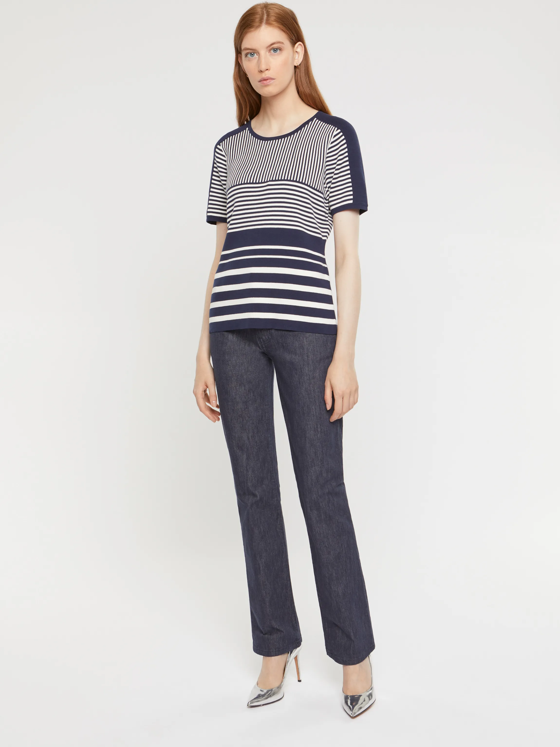 Fashion Pull Manches Courtes En Coton Raye Femme Pulls Et Cardigans