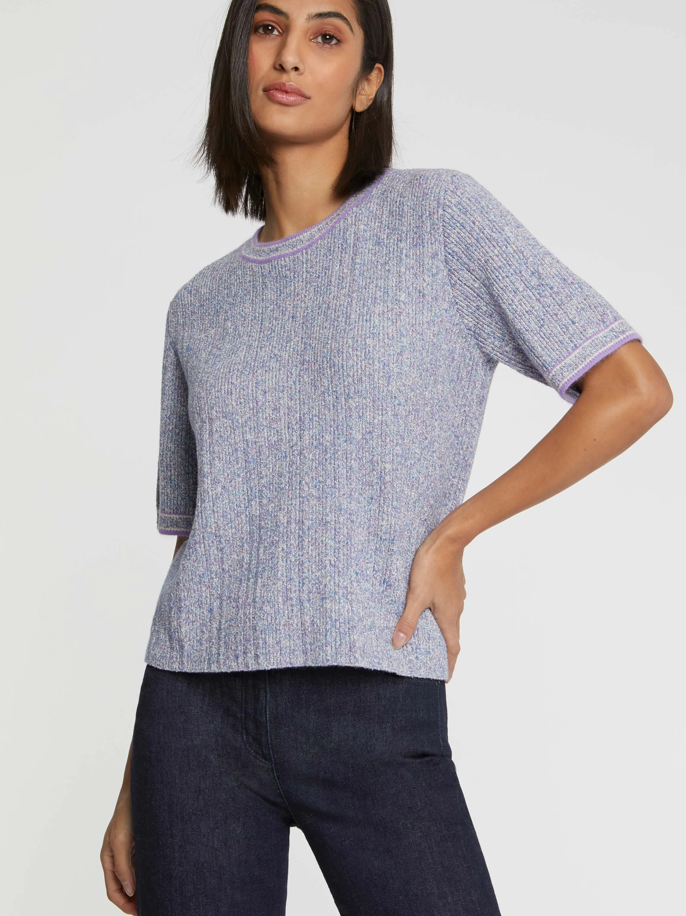 Discount Pull Manches Courtes En Maille Moulinee Femme Pulls Et Cardigans