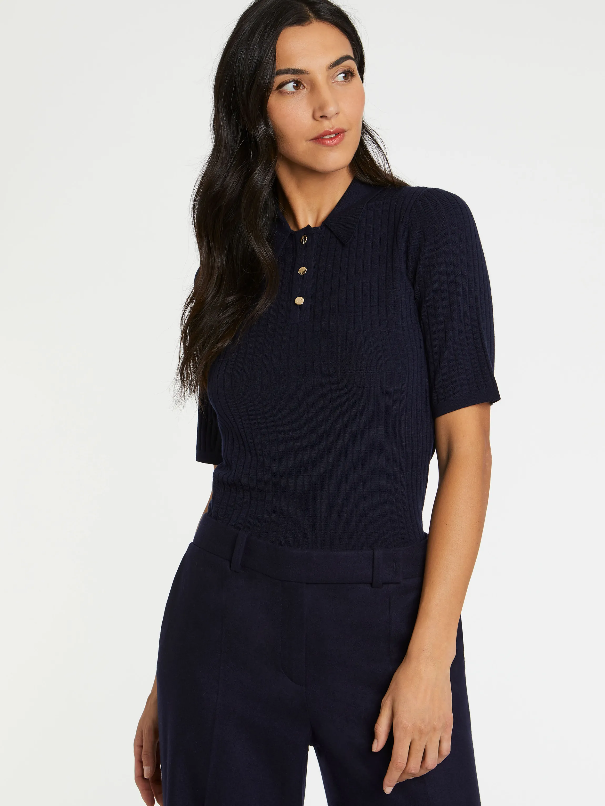 Fashion Pull Polo En Laine En Maille Cotelee Femme Pulls Et Cardigans