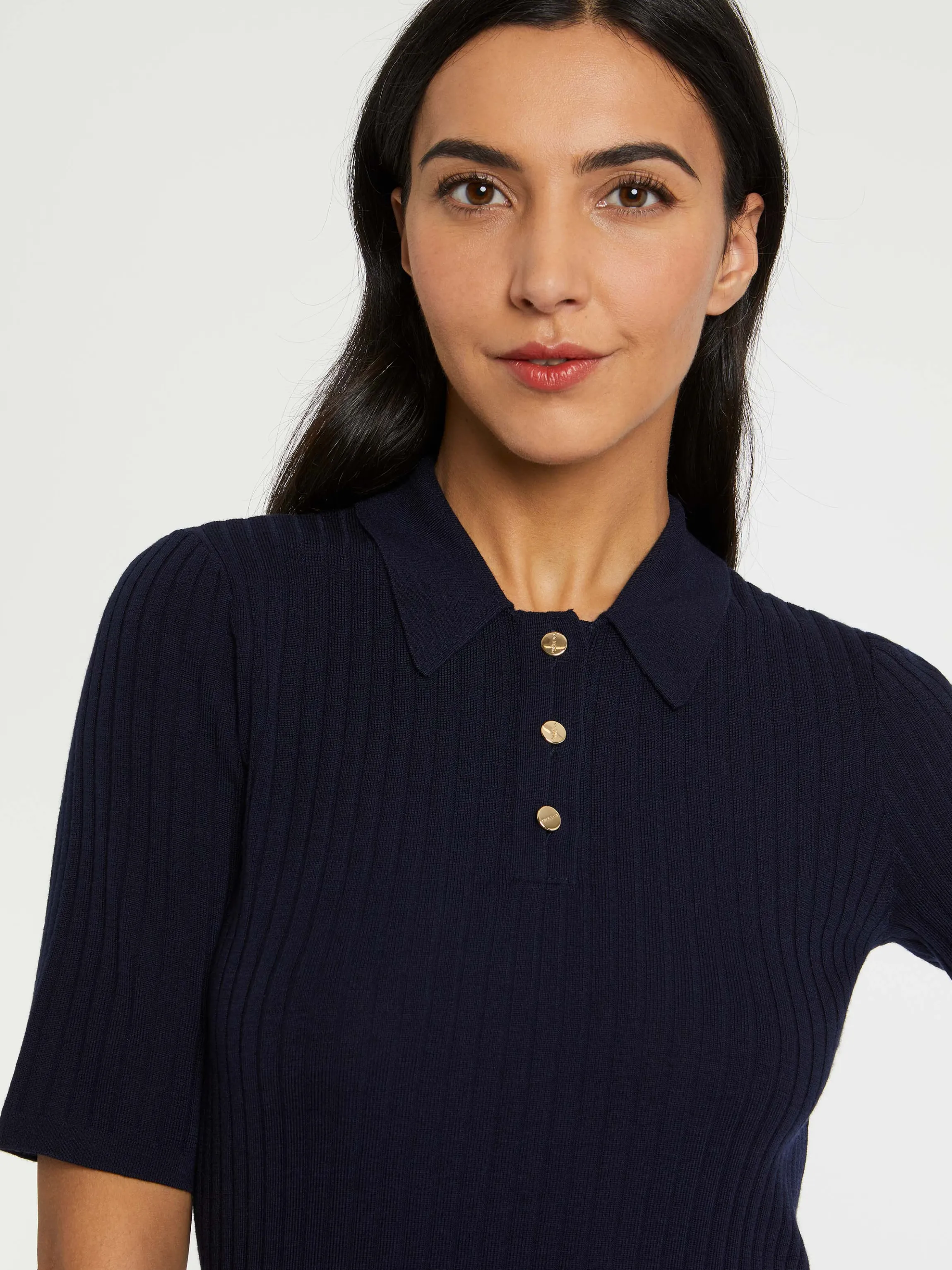 Fashion Pull Polo En Laine En Maille Cotelee Femme Pulls Et Cardigans