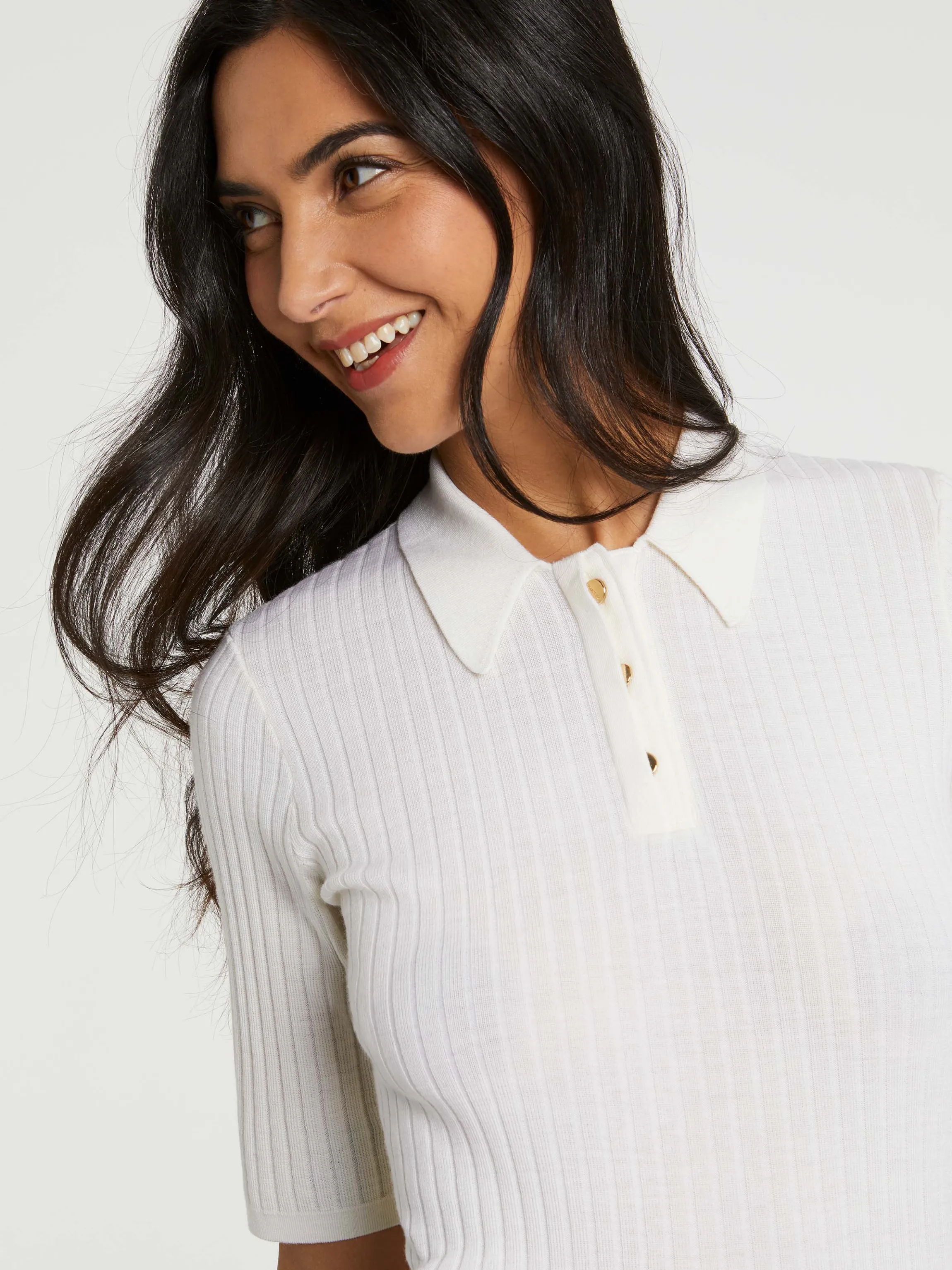 Outlet Pull Polo En Laine En Maille Cotelee Femme Pulls Et Cardigans